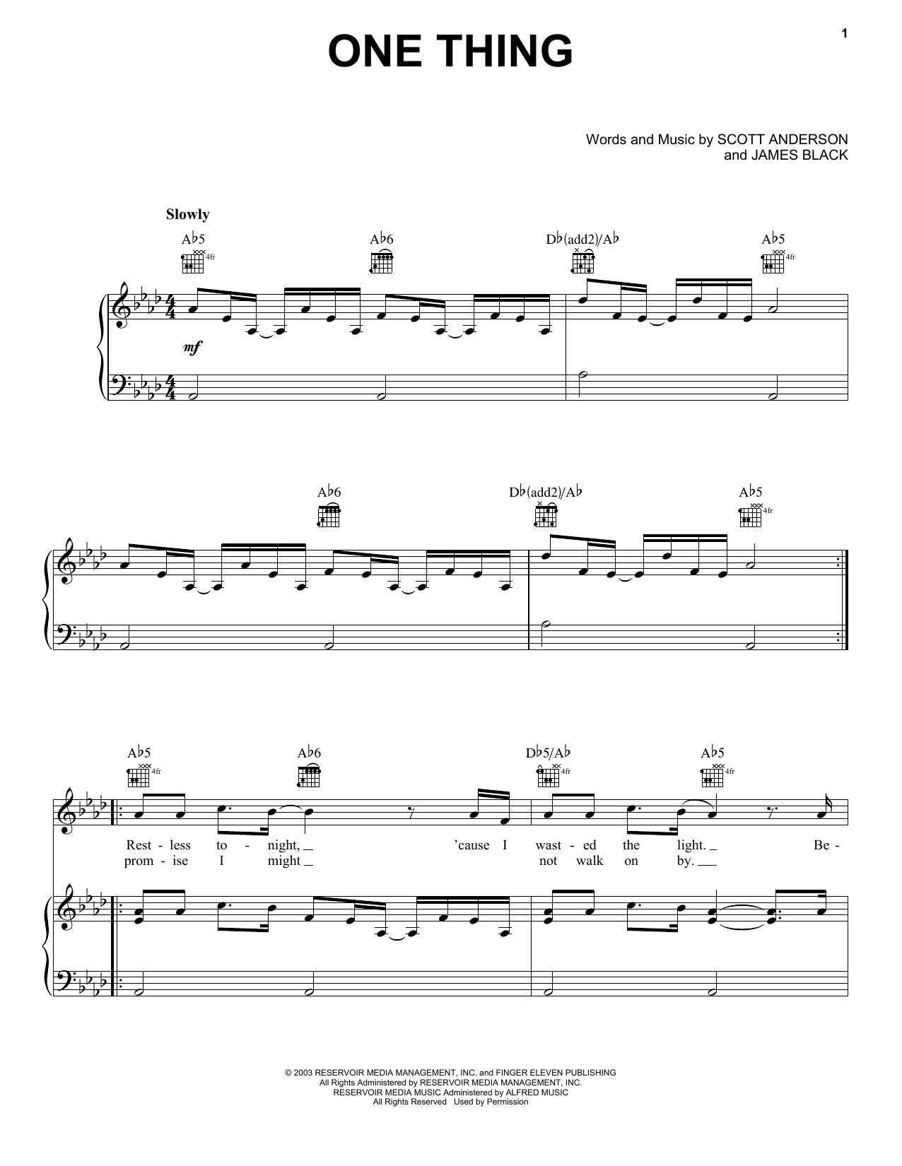 Download Finger Eleven One Thing Sheet Music