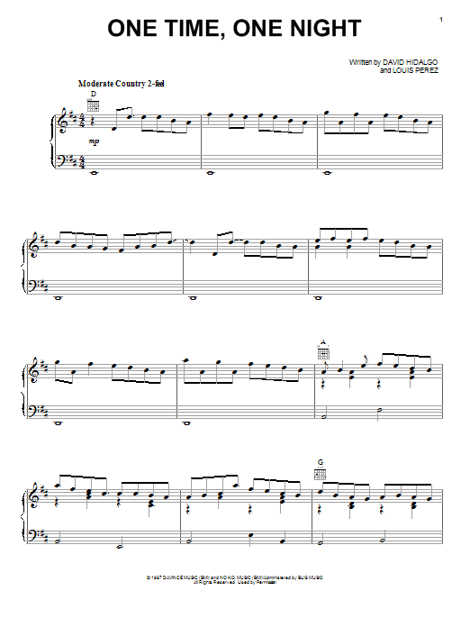 Download Los Lobos One Time, One Night Sheet Music