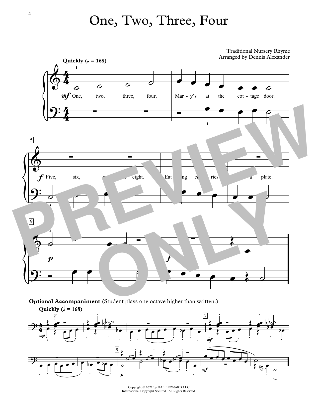 Download Traditional Nursery Rhyme One, Two, Three, Four Sheet Music