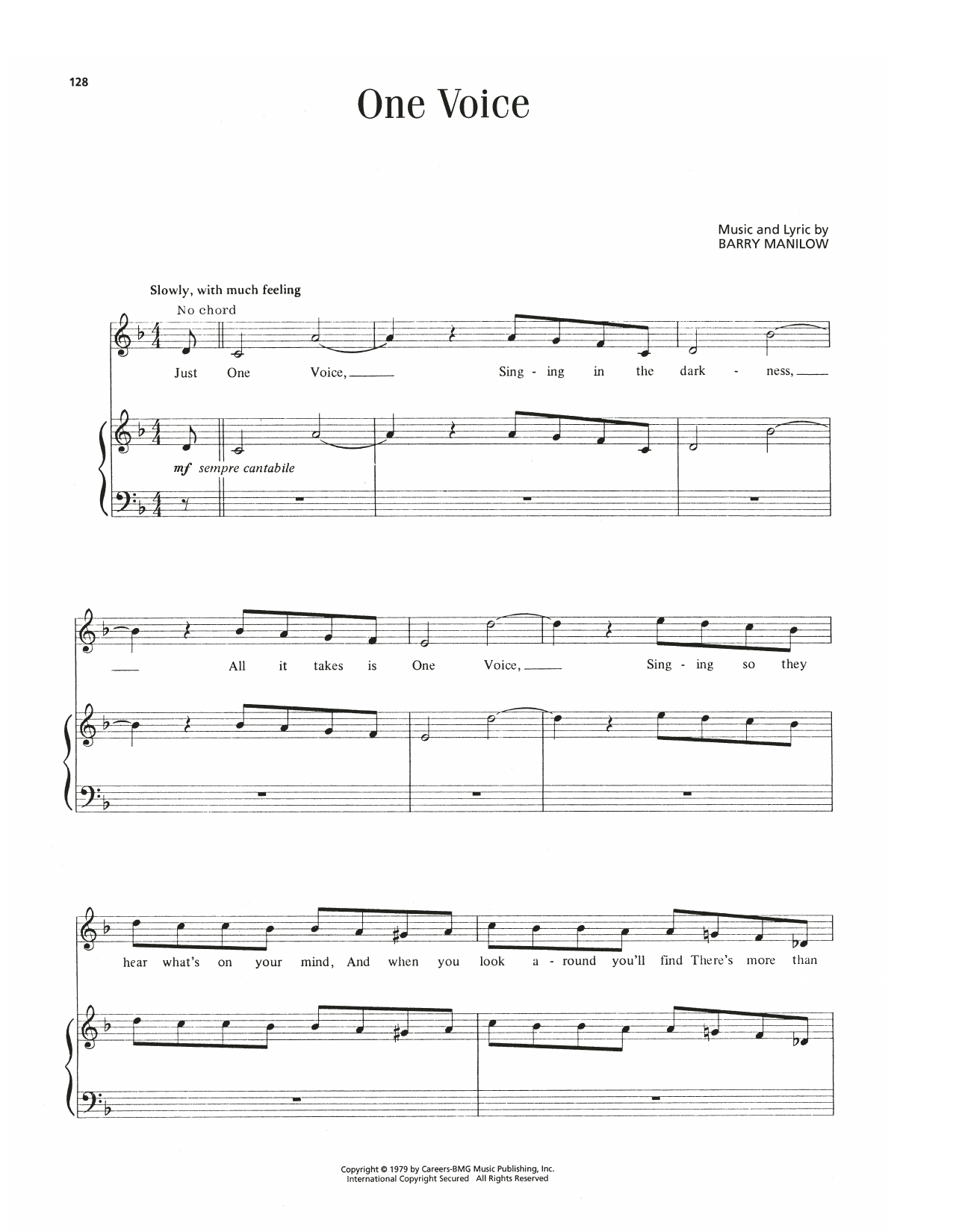 Download Barry Manilow One Voice Sheet Music