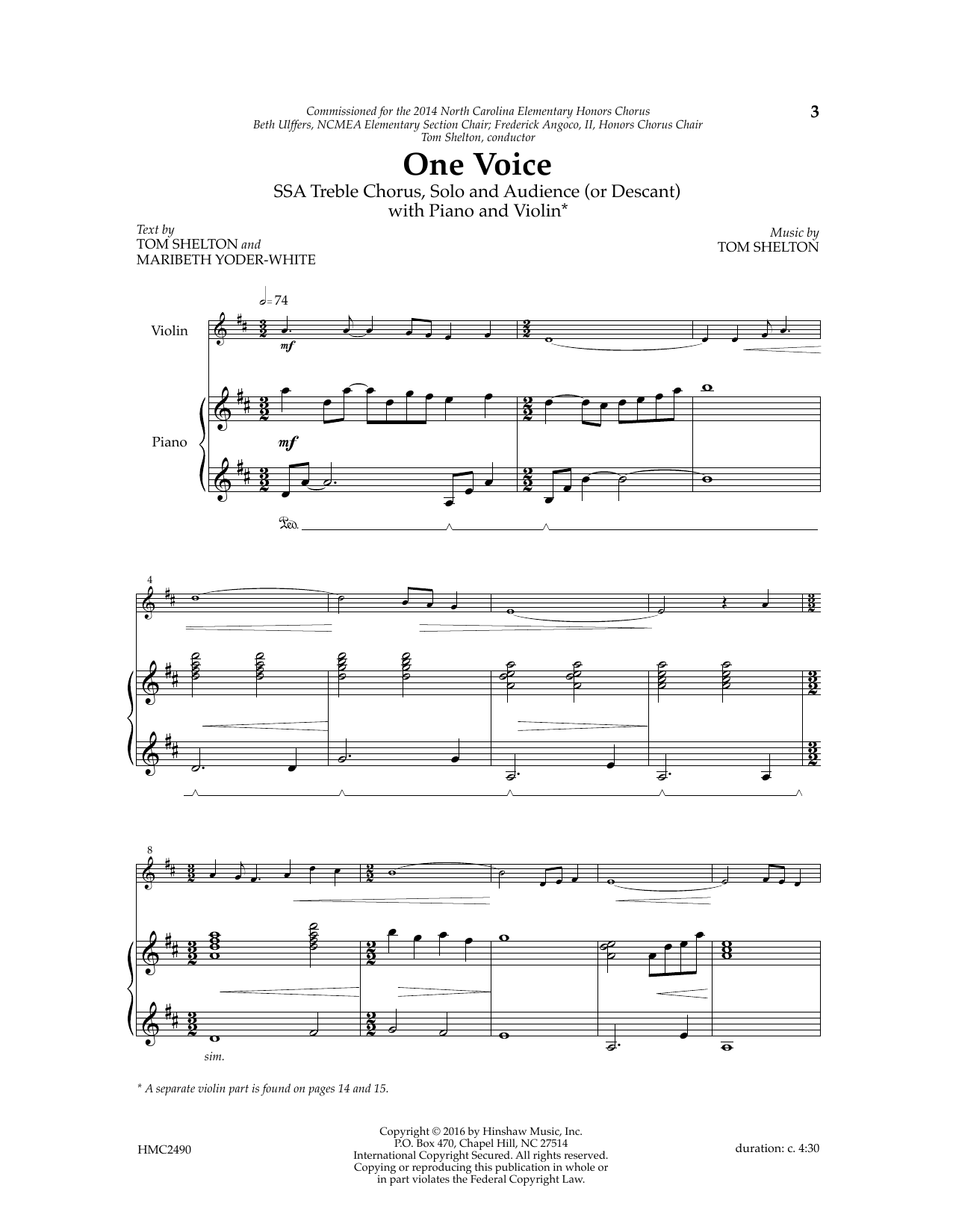 Download Tom Shelton One Voice Sheet Music