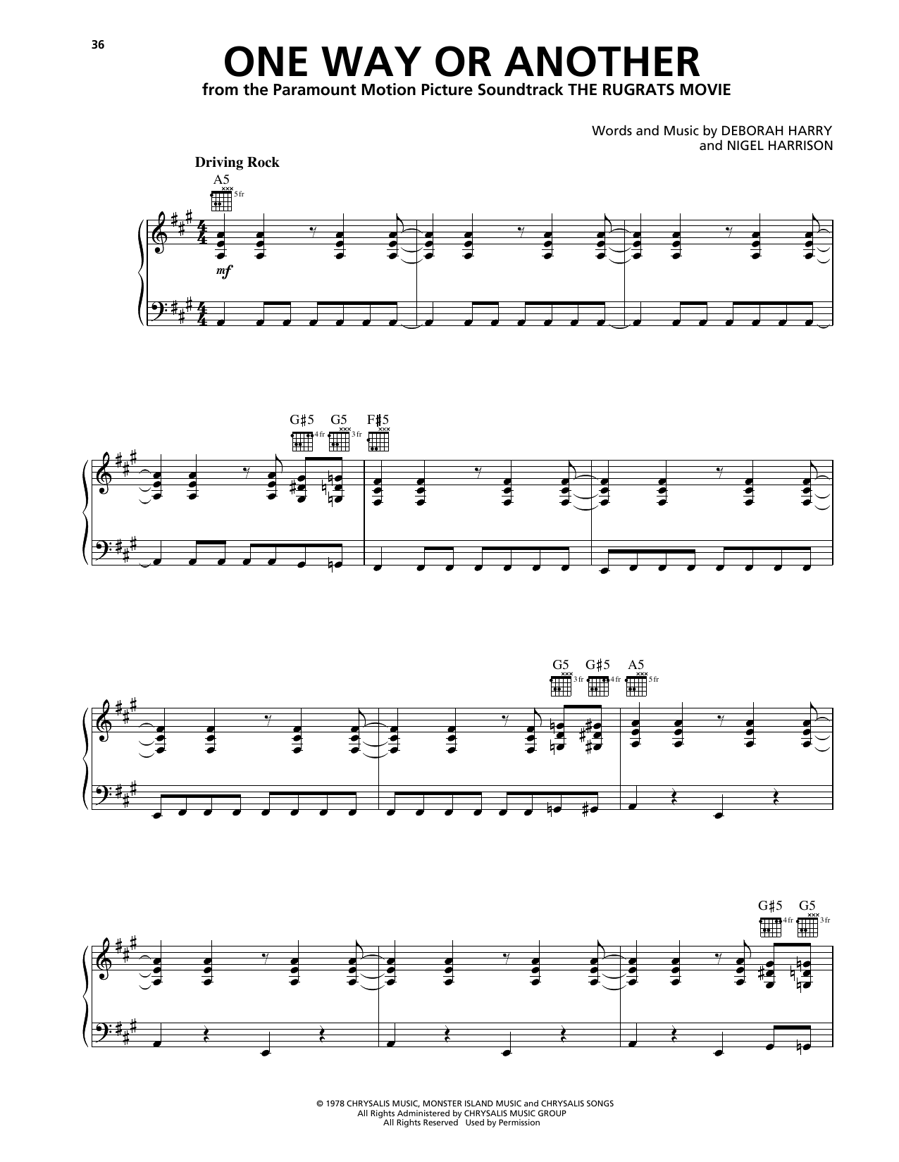 Blondie One Way Or Another sheet music notes printable PDF score