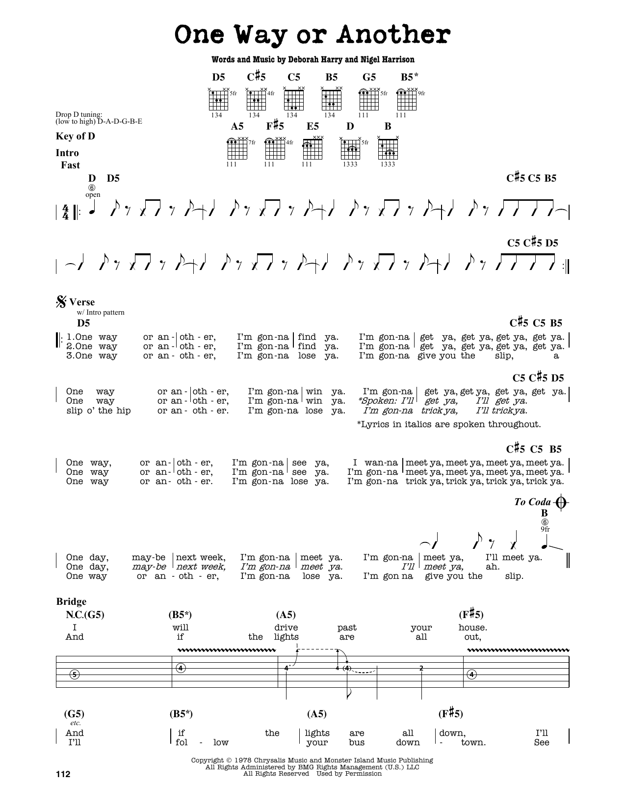 Download Blondie One Way Or Another Sheet Music
