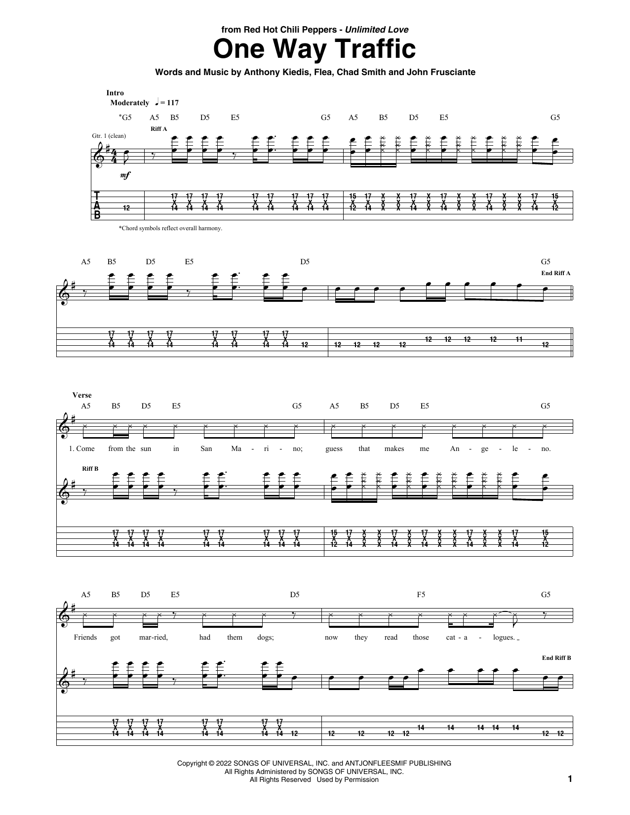 Download Red Hot Chili Peppers One Way Traffic Sheet Music