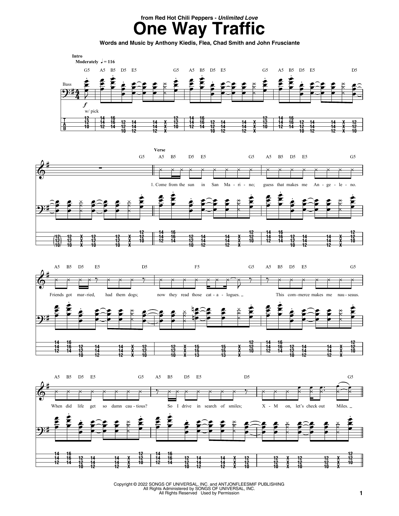 Download Red Hot Chili Peppers One Way Traffic Sheet Music