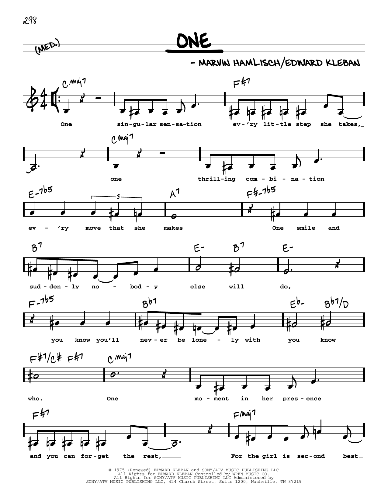 Marvin Hamlisch One (from A Chorus Line) (Low Voice) sheet music notes printable PDF score