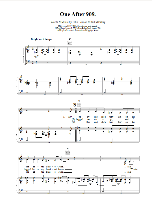 The Beatles One After 909 sheet music notes printable PDF score
