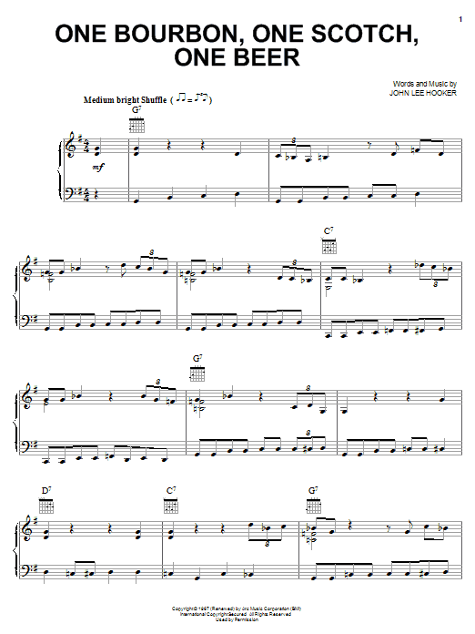 George Thorogood & The Destroyers One Bourbon, One Scotch, One Beer sheet music notes printable PDF score