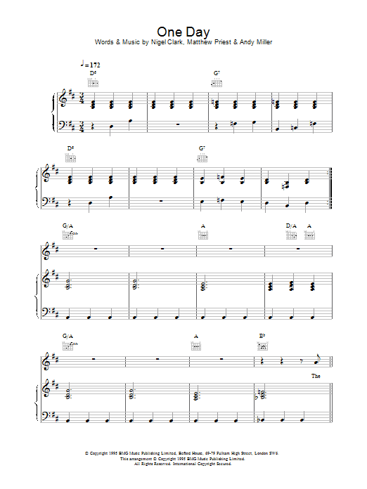 Dodgy One Day sheet music notes printable PDF score