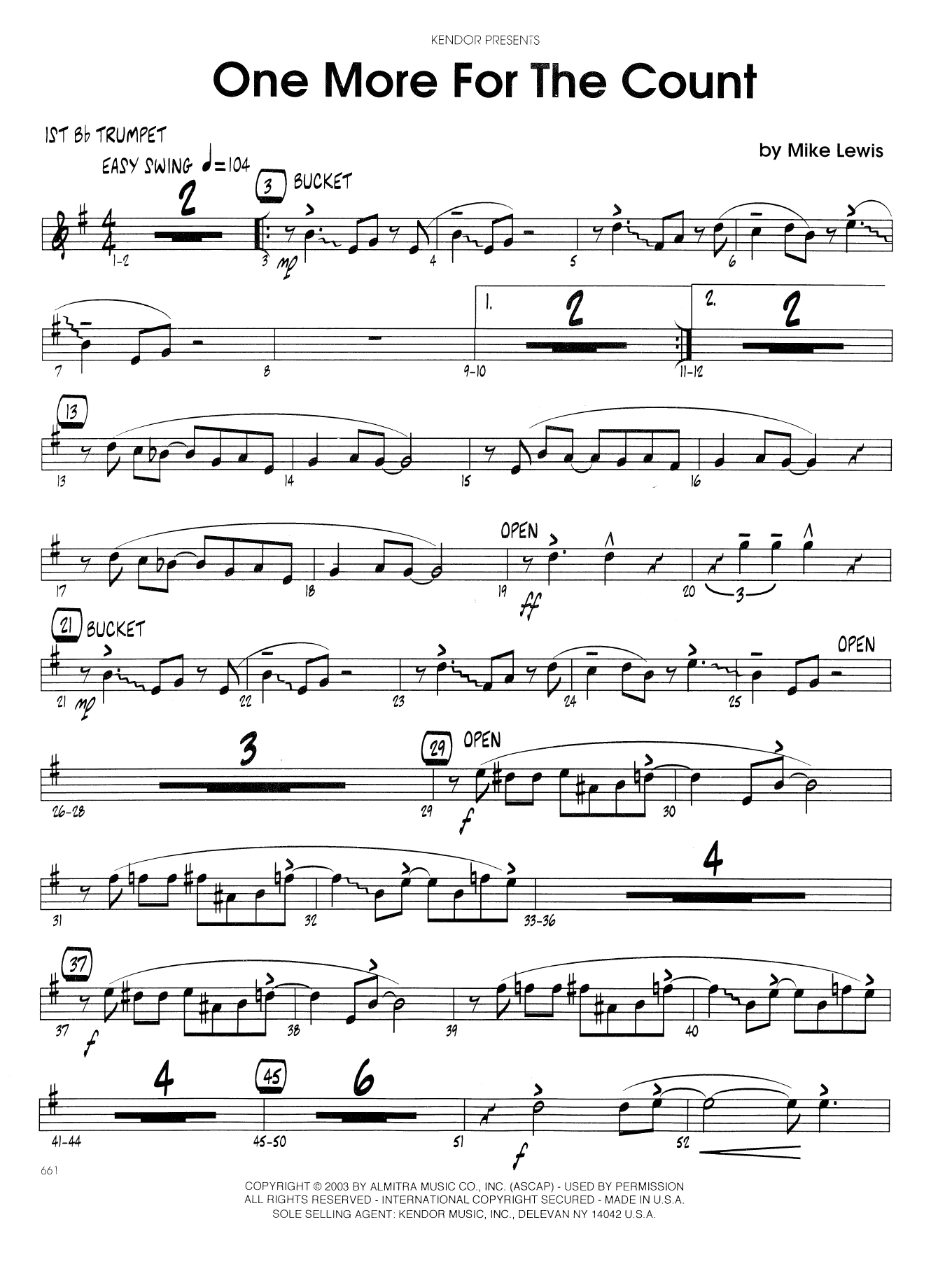 Download Mike Lewis One More For The Count - 1st Bb Trumpet Sheet Music
