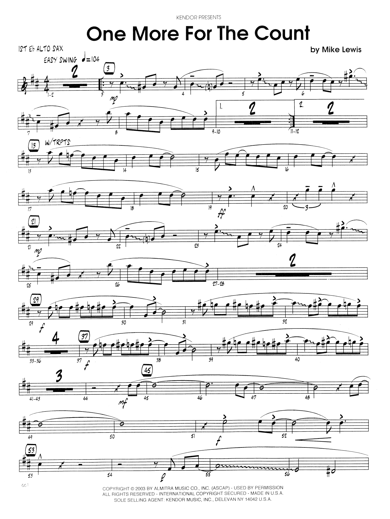 Download Mike Lewis One More For The Count - 1st Eb Alto Sa Sheet Music