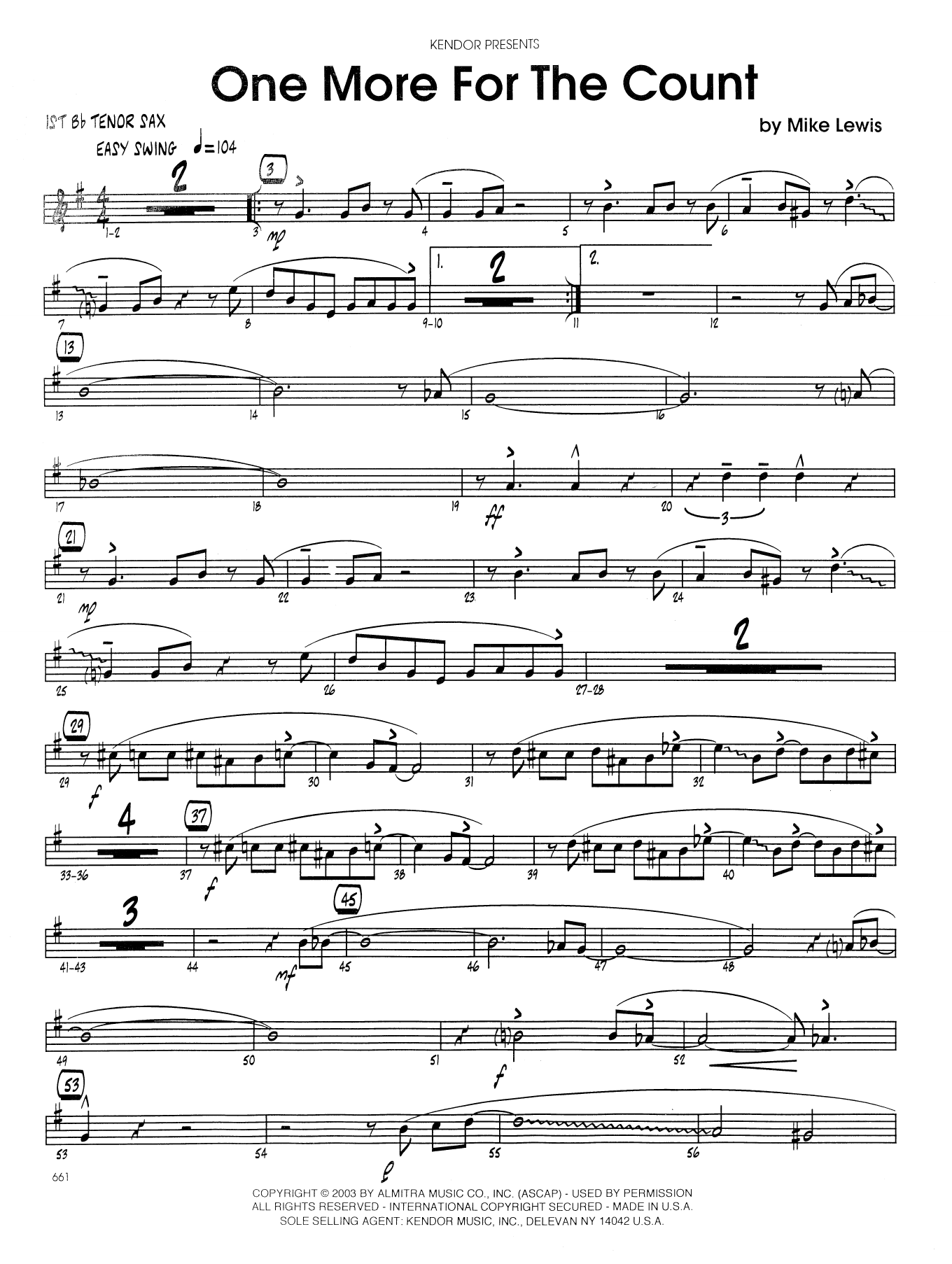 Download Mike Lewis One More For The Count - 1st Tenor Saxo Sheet Music