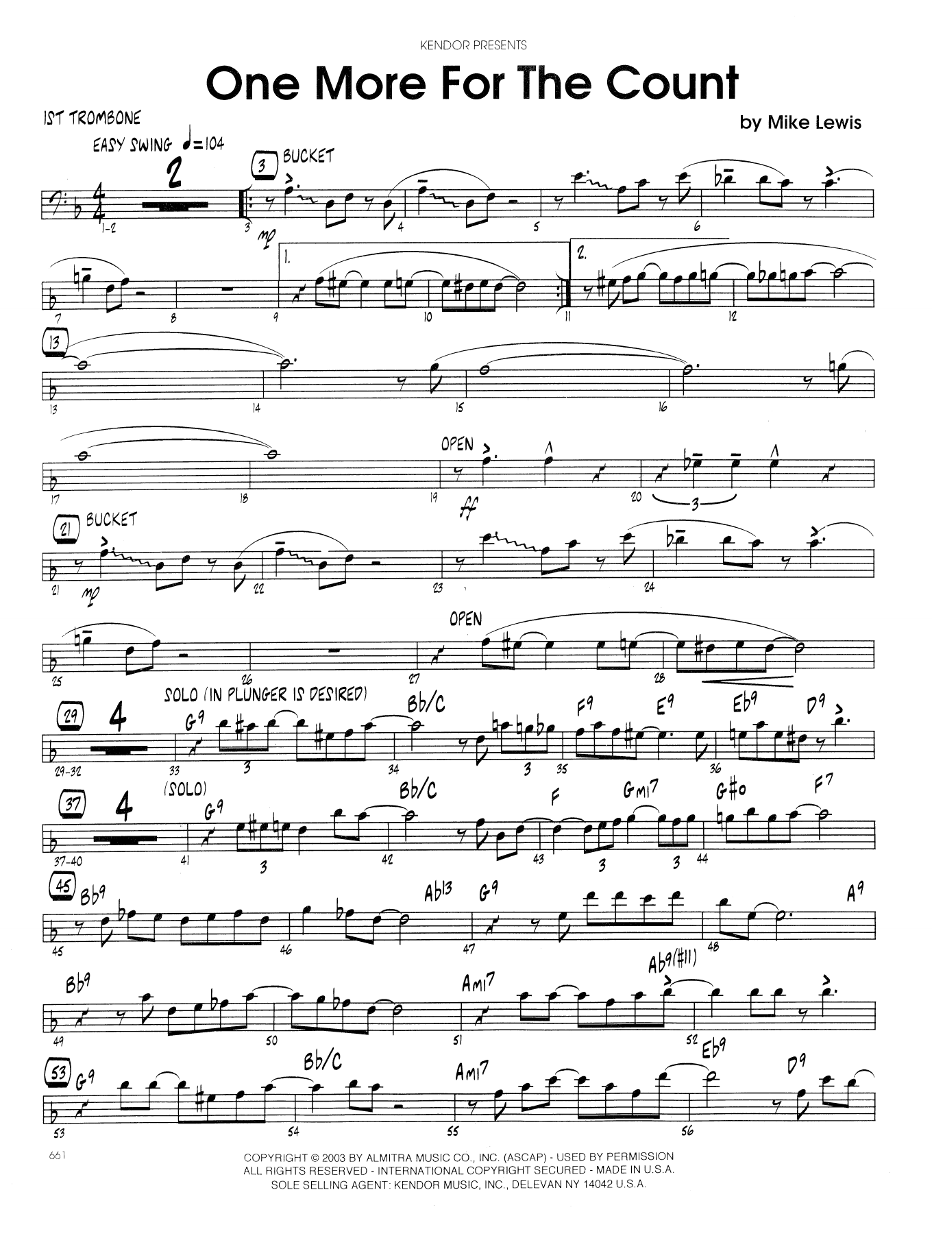 Download Mike Lewis One More For The Count - 1st Trombone Sheet Music