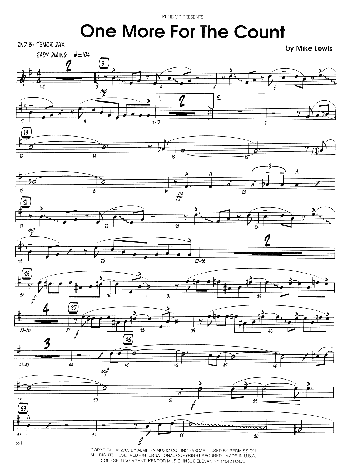 Download Mike Lewis One More For The Count - 2nd Bb Tenor S Sheet Music