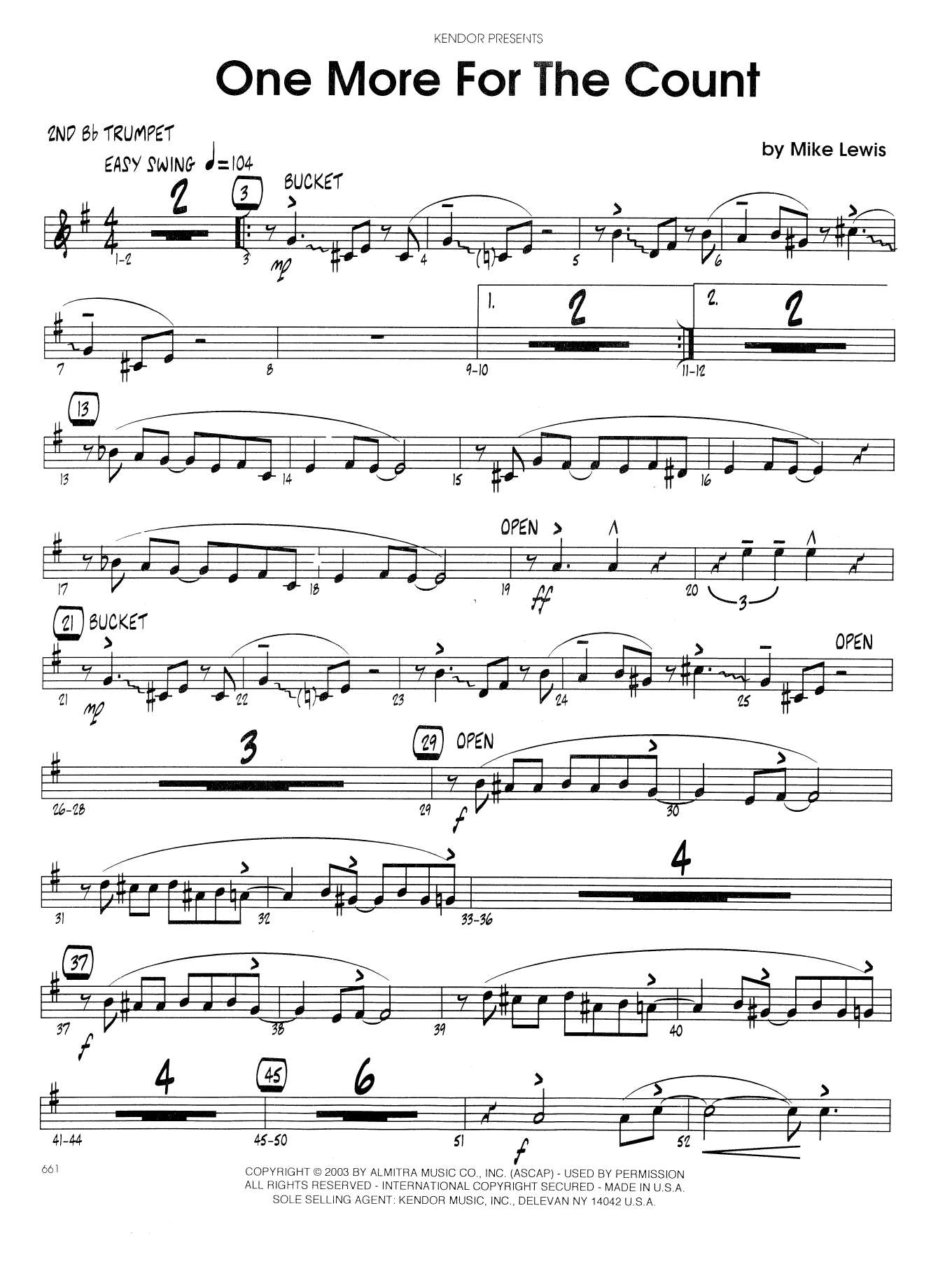 Download Mike Lewis One More For The Count - 2nd Bb Trumpet Sheet Music