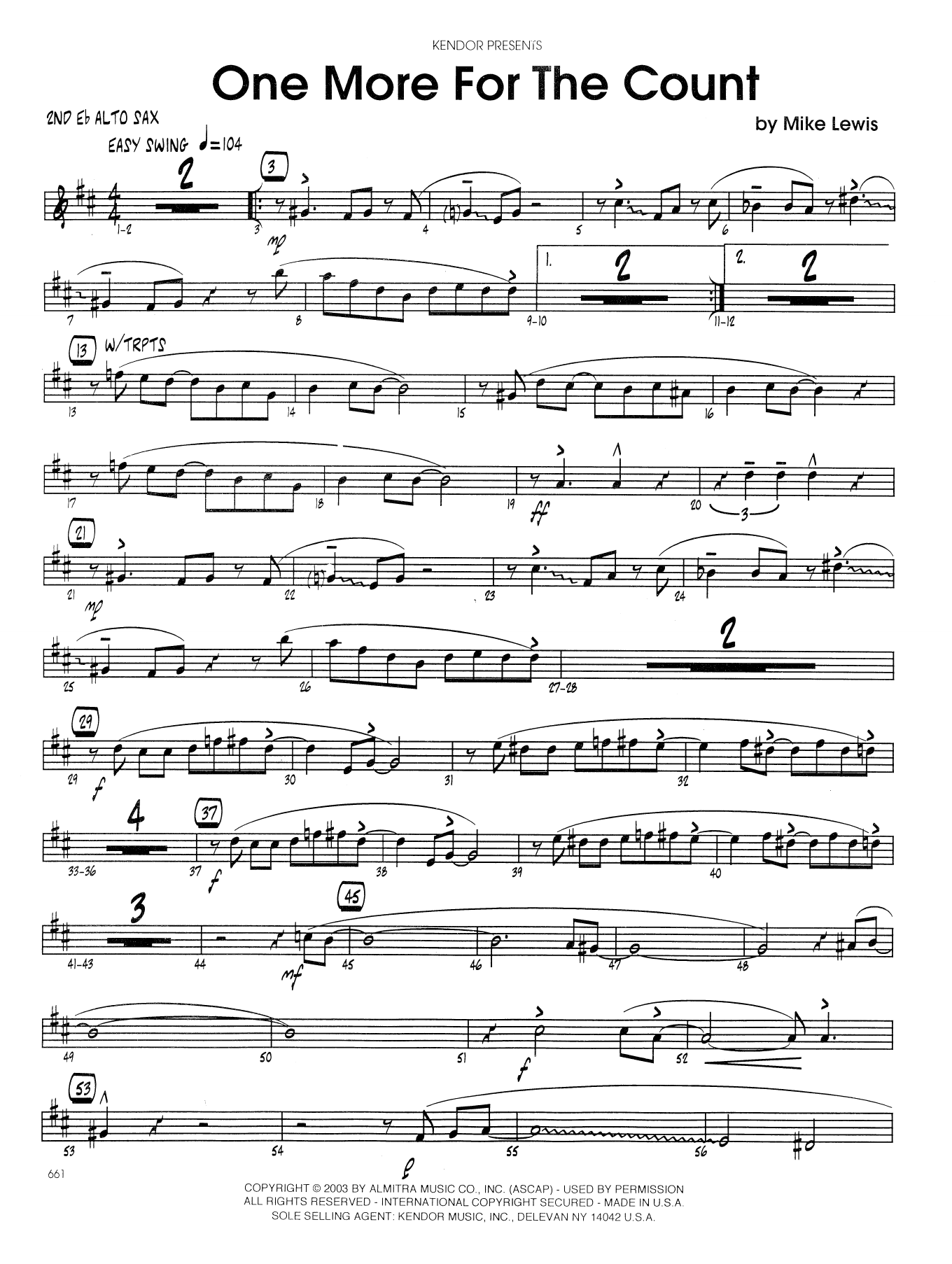 Download Mike Lewis One More For The Count - 2nd Eb Alto Sa Sheet Music