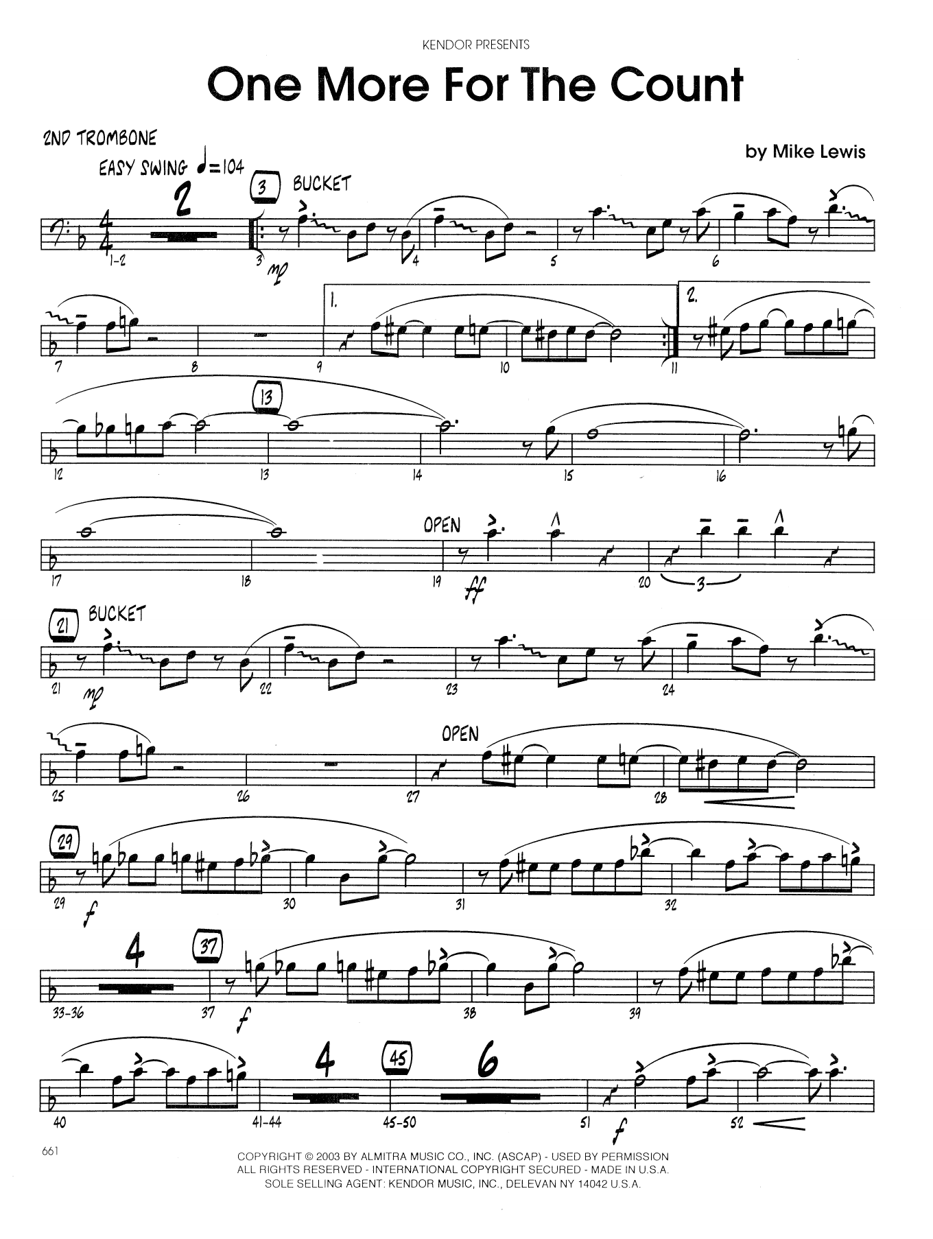 Download Mike Lewis One More For The Count - 2nd Trombone Sheet Music