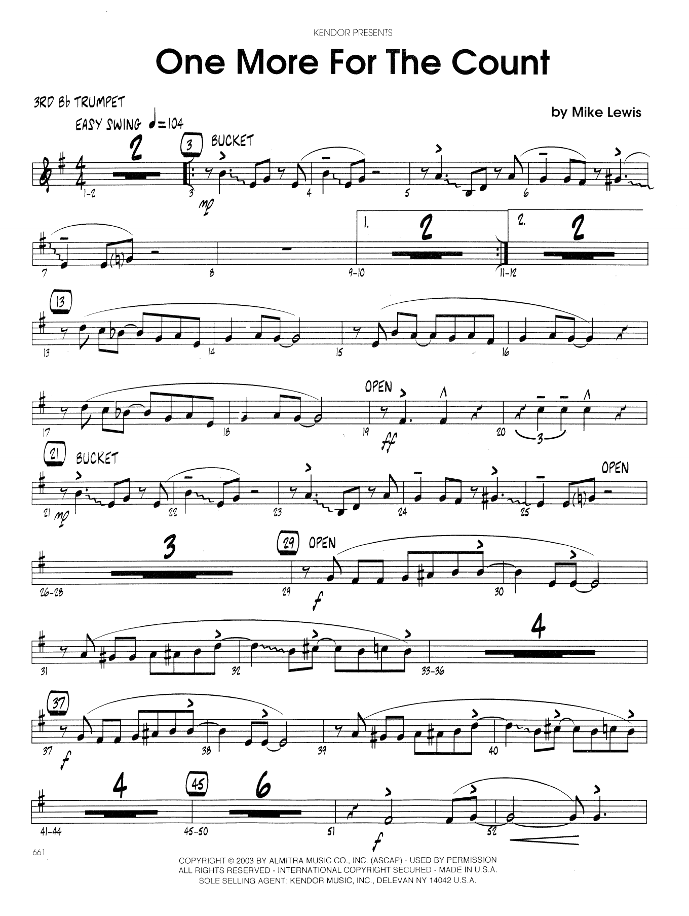 Download Mike Lewis One More For The Count - 3rd Bb Trumpet Sheet Music