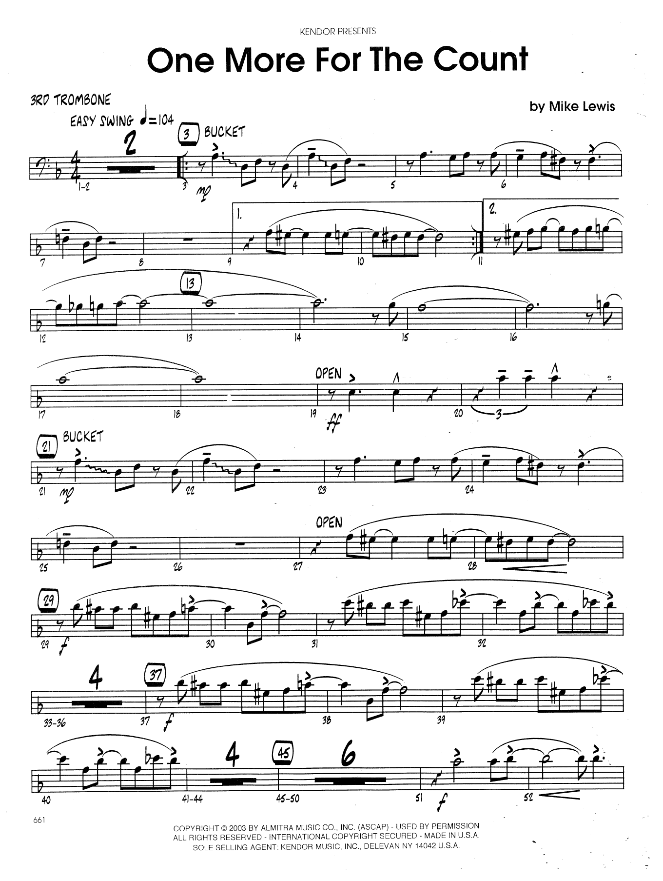 Download Mike Lewis One More For The Count - 3rd Trombone Sheet Music