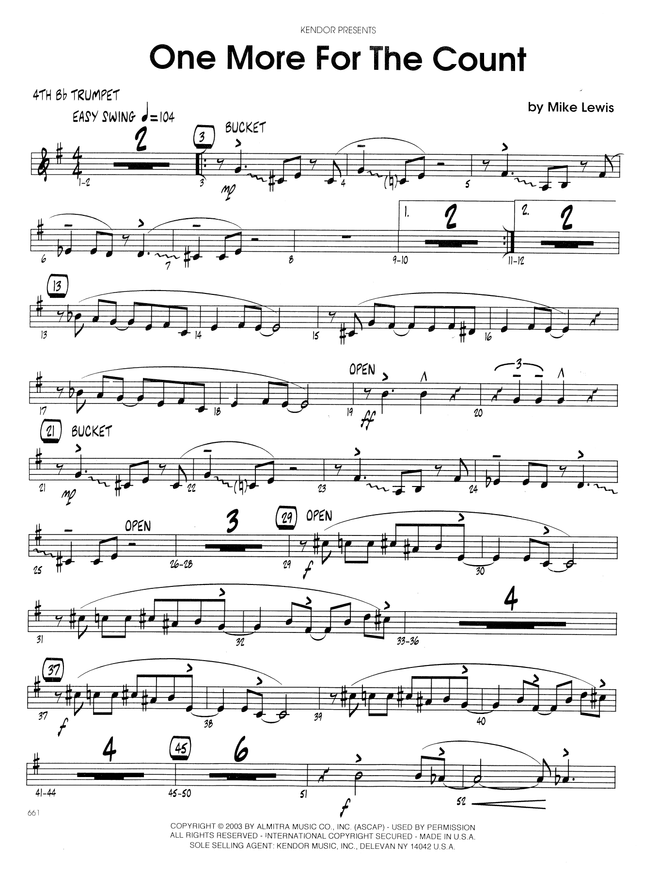 Download Mike Lewis One More For The Count - 4th Bb Trumpet Sheet Music