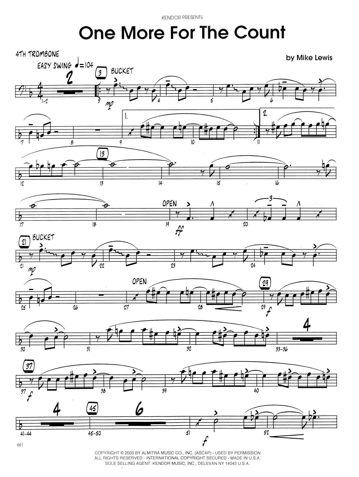Download Mike Lewis One More For The Count - 4th Trombone Sheet Music