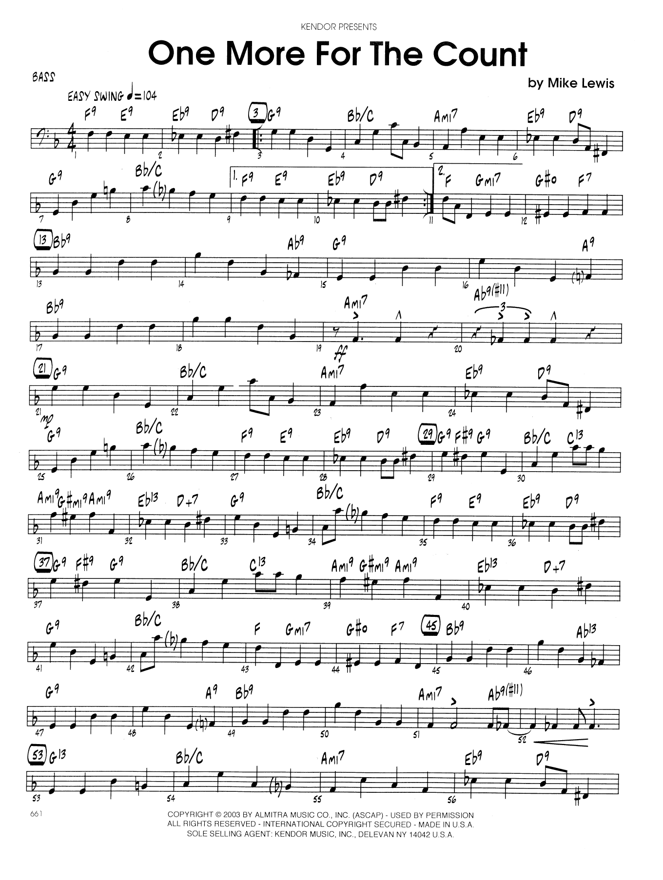 Download Mike Lewis One More For The Count - Bass Sheet Music