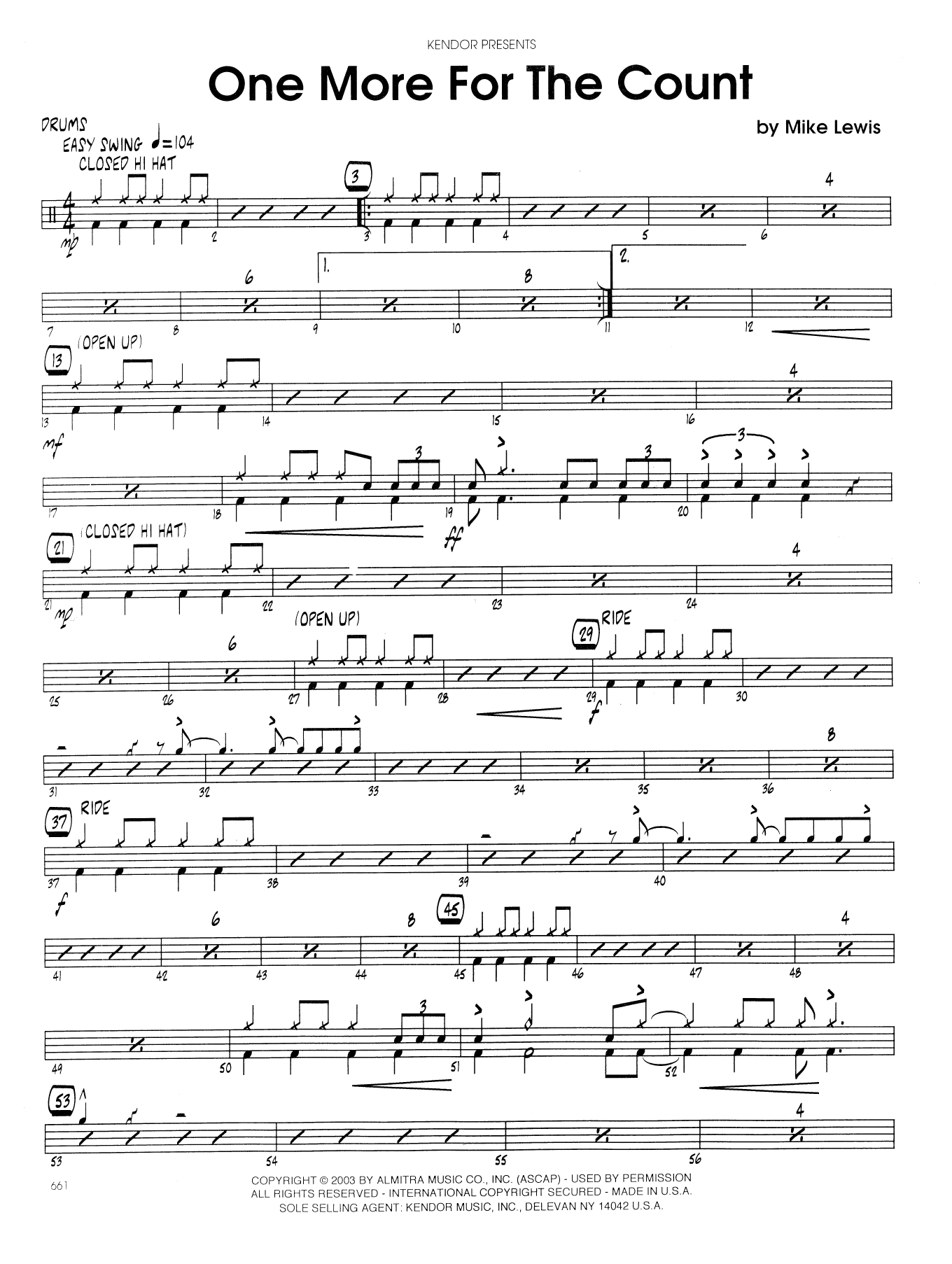 Download Mike Lewis One More For The Count - Drum Set Sheet Music