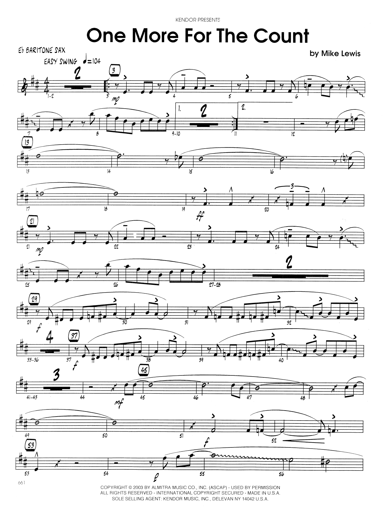 Download Mike Lewis One More For The Count - Eb Baritone Sa Sheet Music
