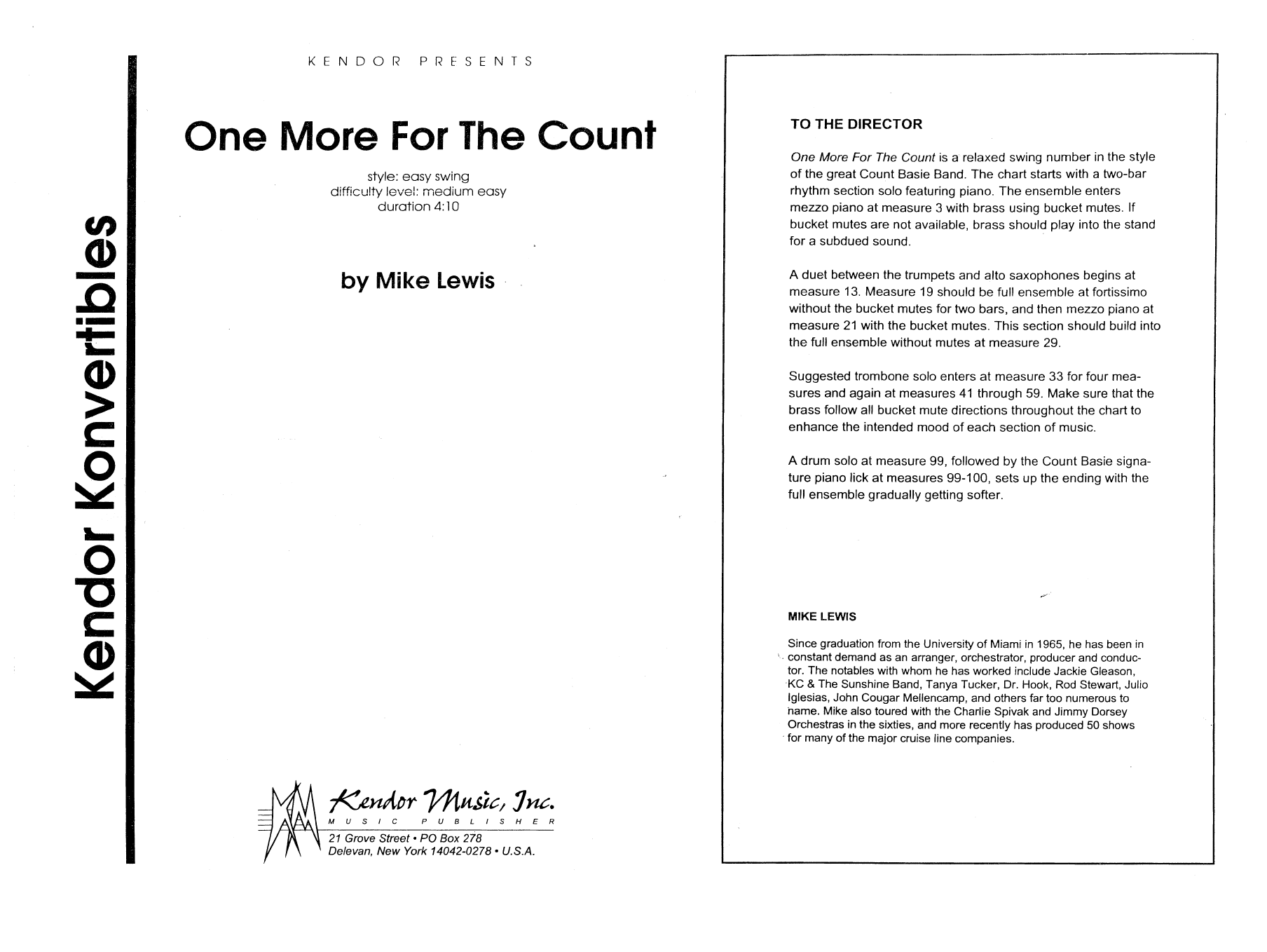Download Mike Lewis One More For The Count - Full Score Sheet Music