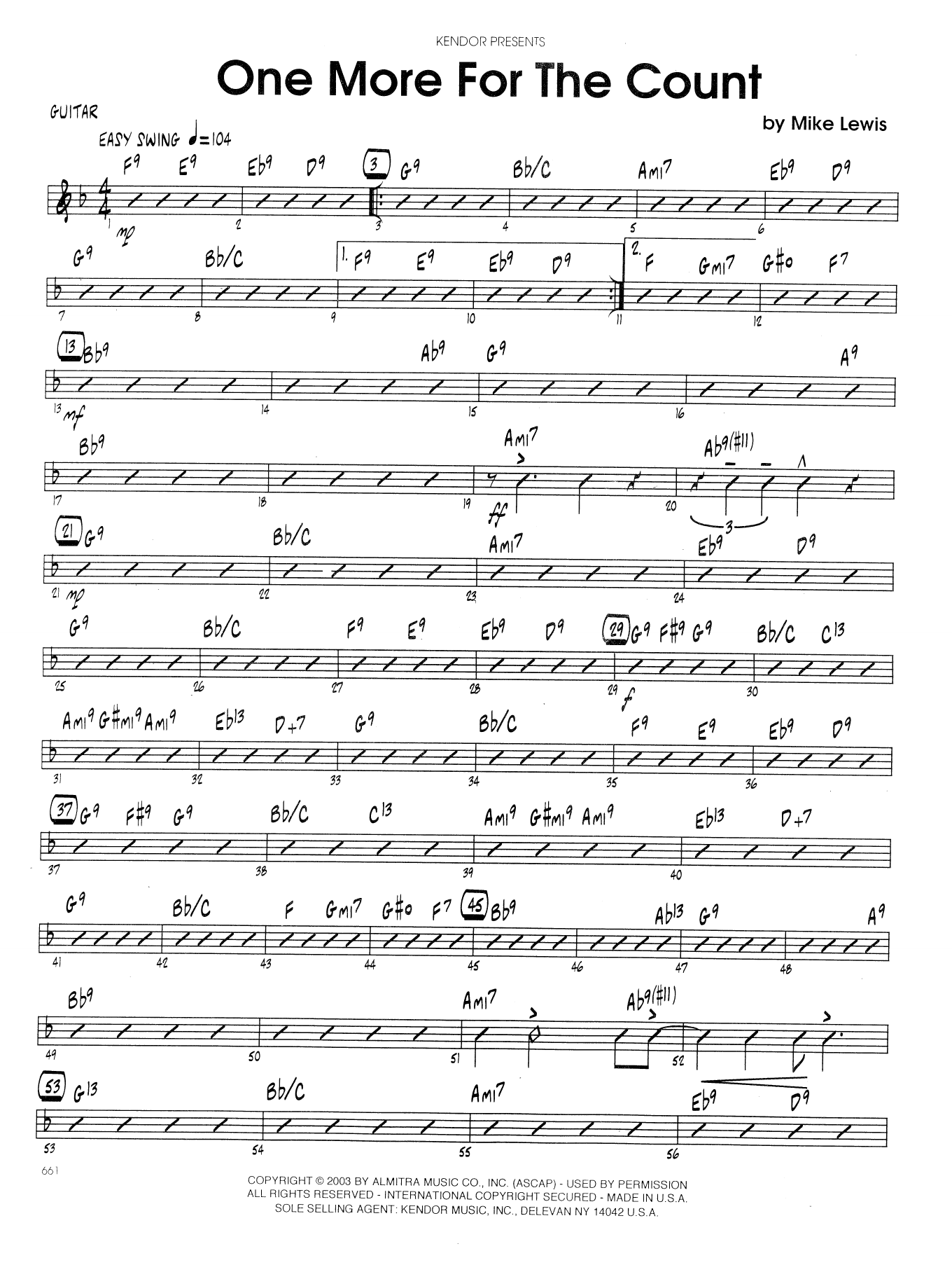 Download Mike Lewis One More For The Count - Guitar Sheet Music