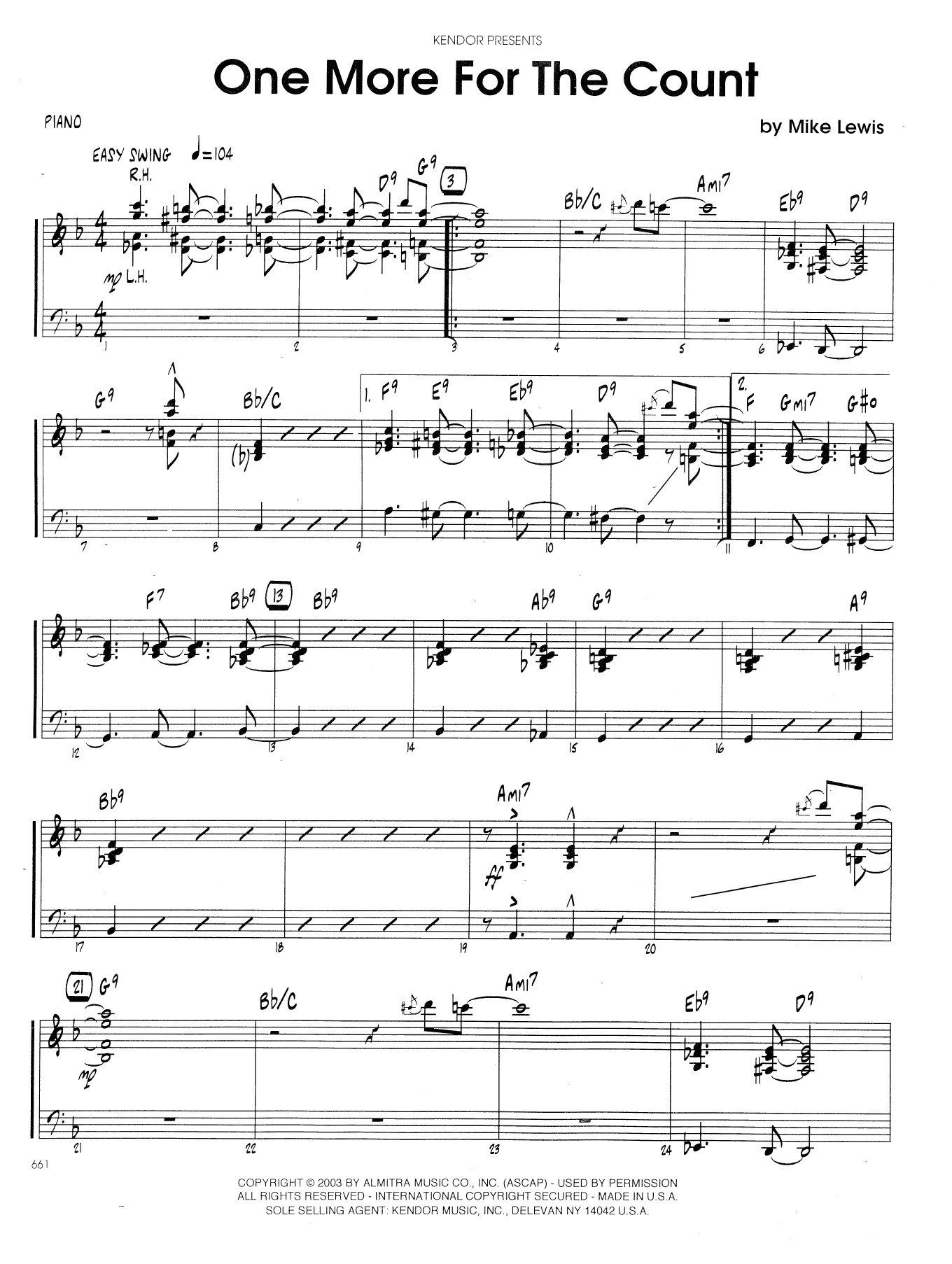 Download Mike Lewis One More For The Count - Piano Sheet Music