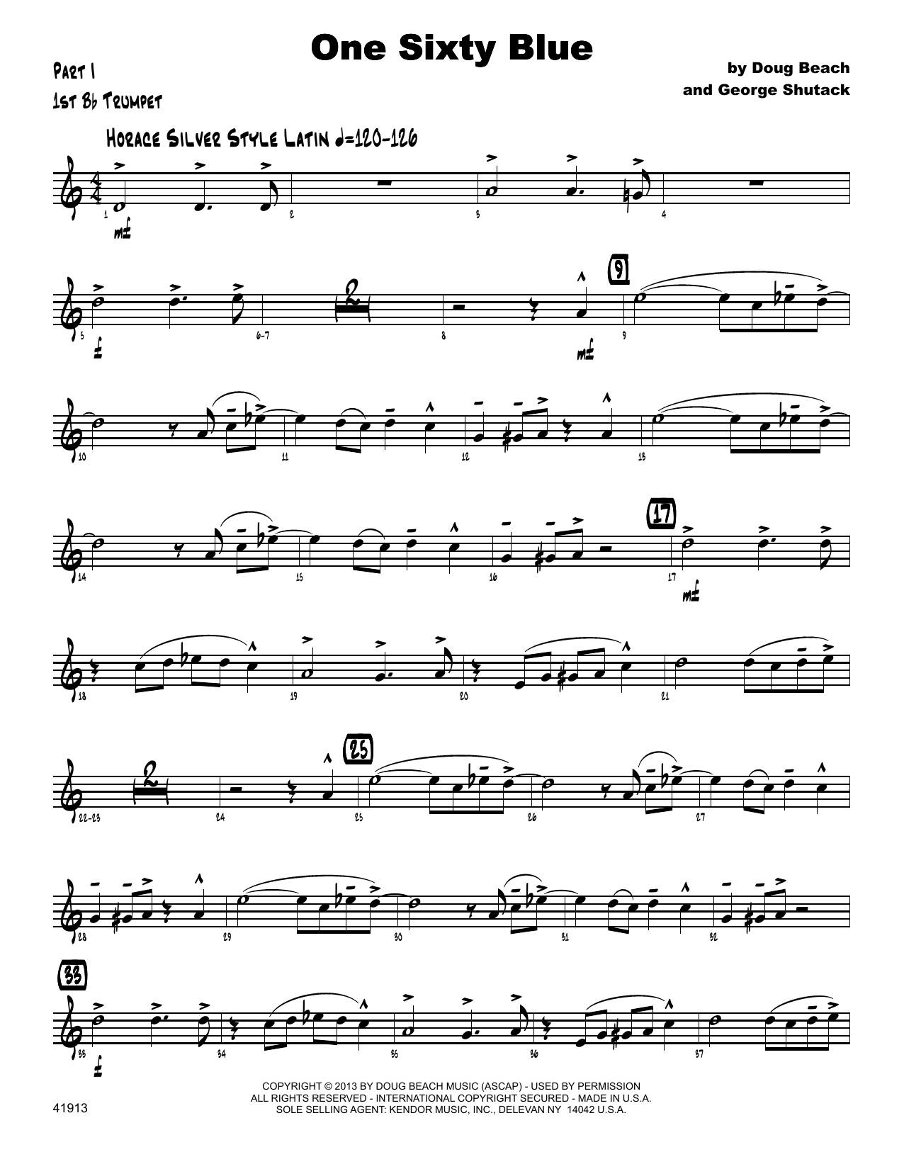 Download Doug Beach One Sixty Blue - 1st Bb Trumpet Sheet Music