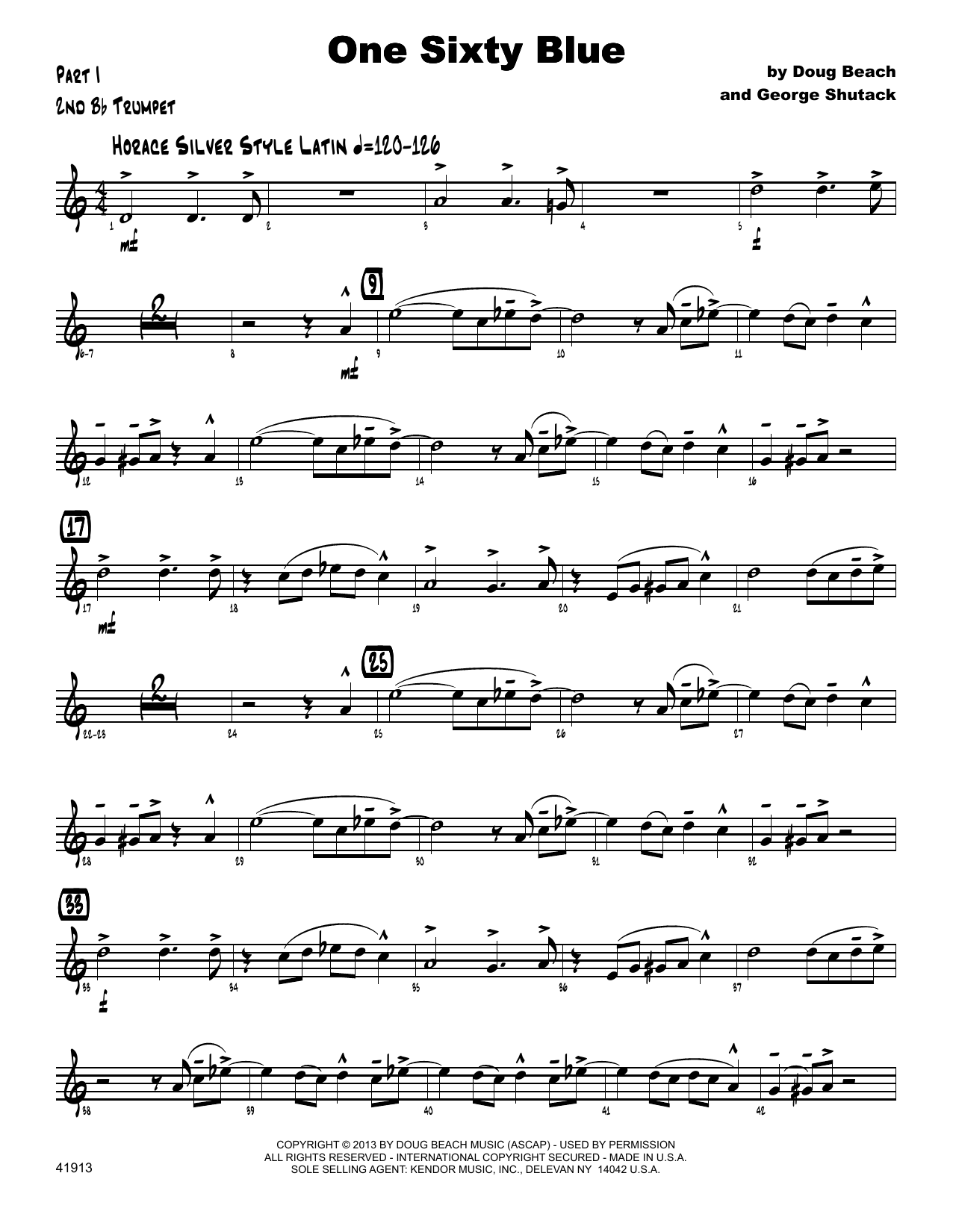 Download Doug Beach One Sixty Blue - 2nd Bb Trumpet Sheet Music