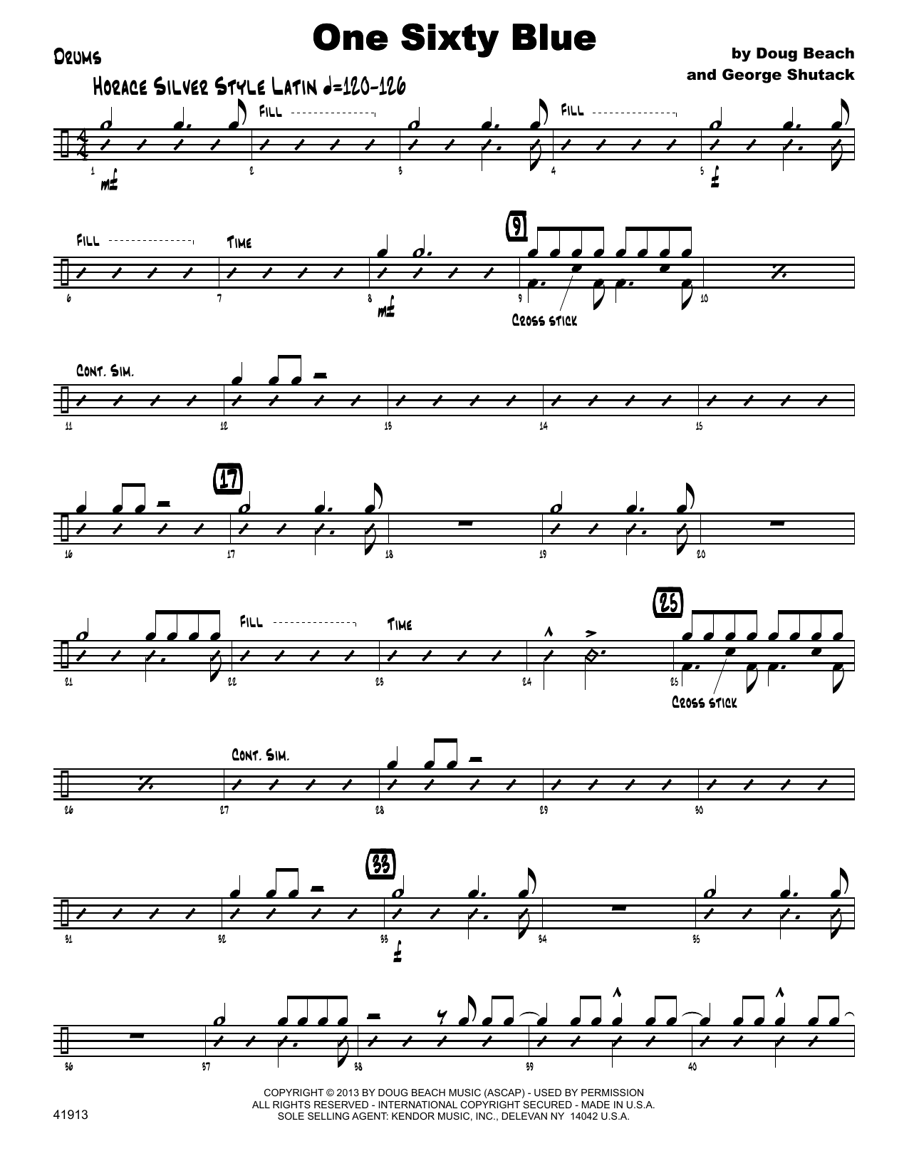 Download Doug Beach One Sixty Blue - Drums Sheet Music