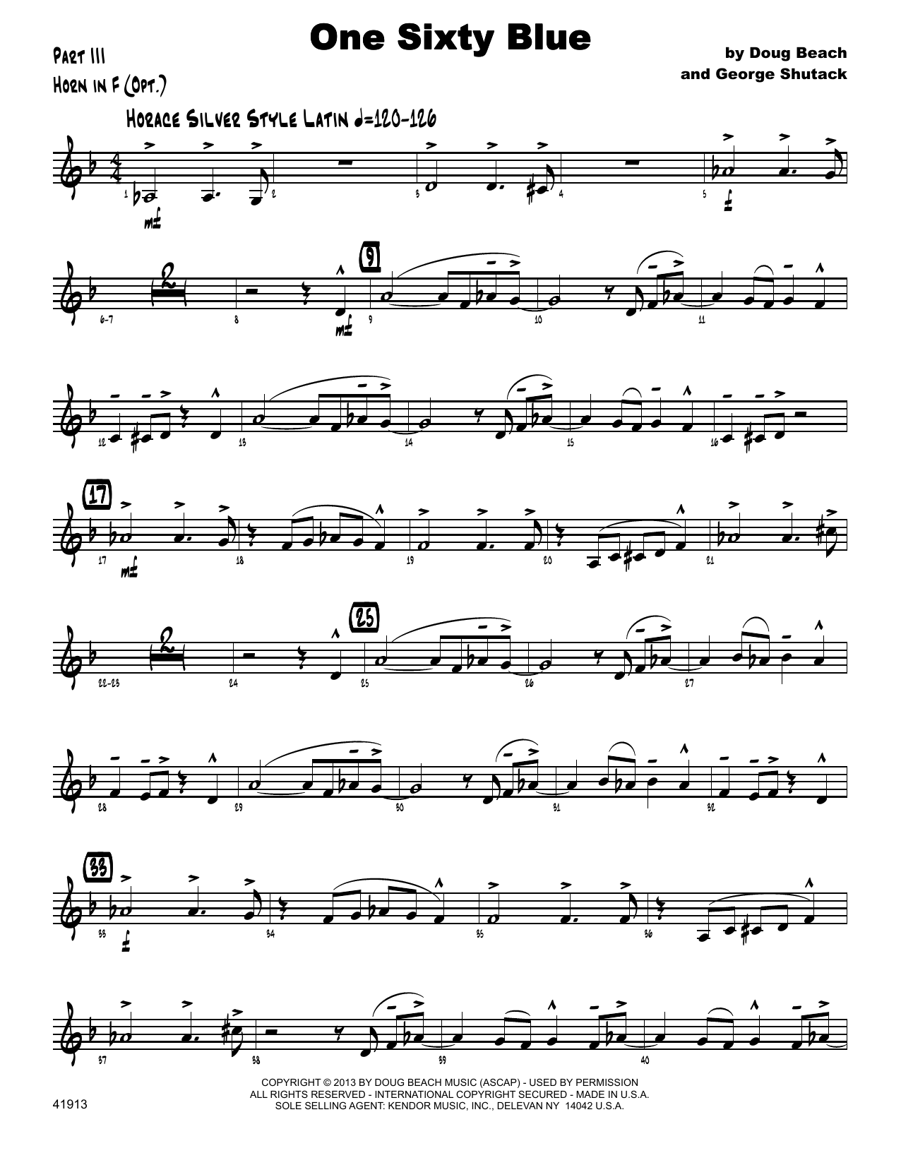 Download Doug Beach One Sixty Blue - Horn in F Sheet Music