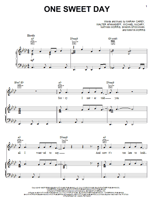 Mariah Carey and Boyz II Men One Sweet Day sheet music notes printable PDF score