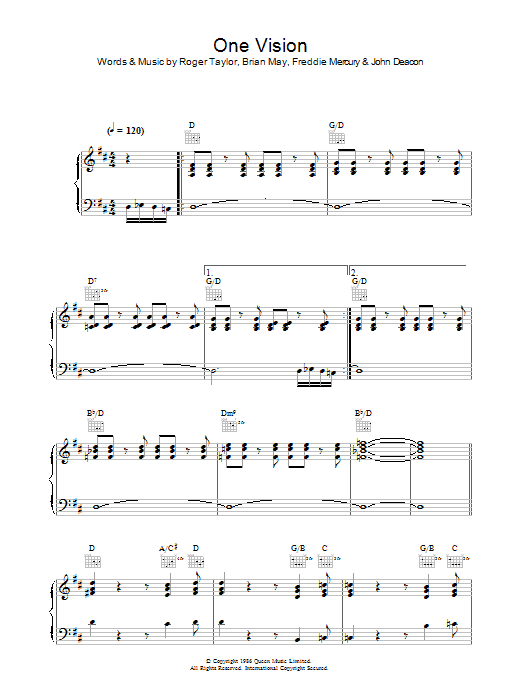 Download Queen One Vision Sheet Music