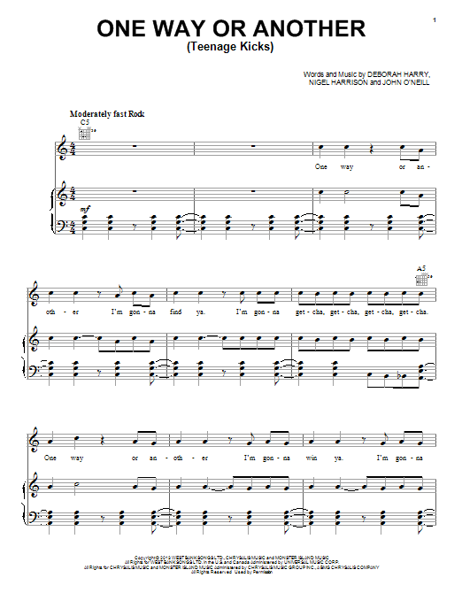 Download One Direction One Way Or Another (Teenage Kicks) Sheet Music