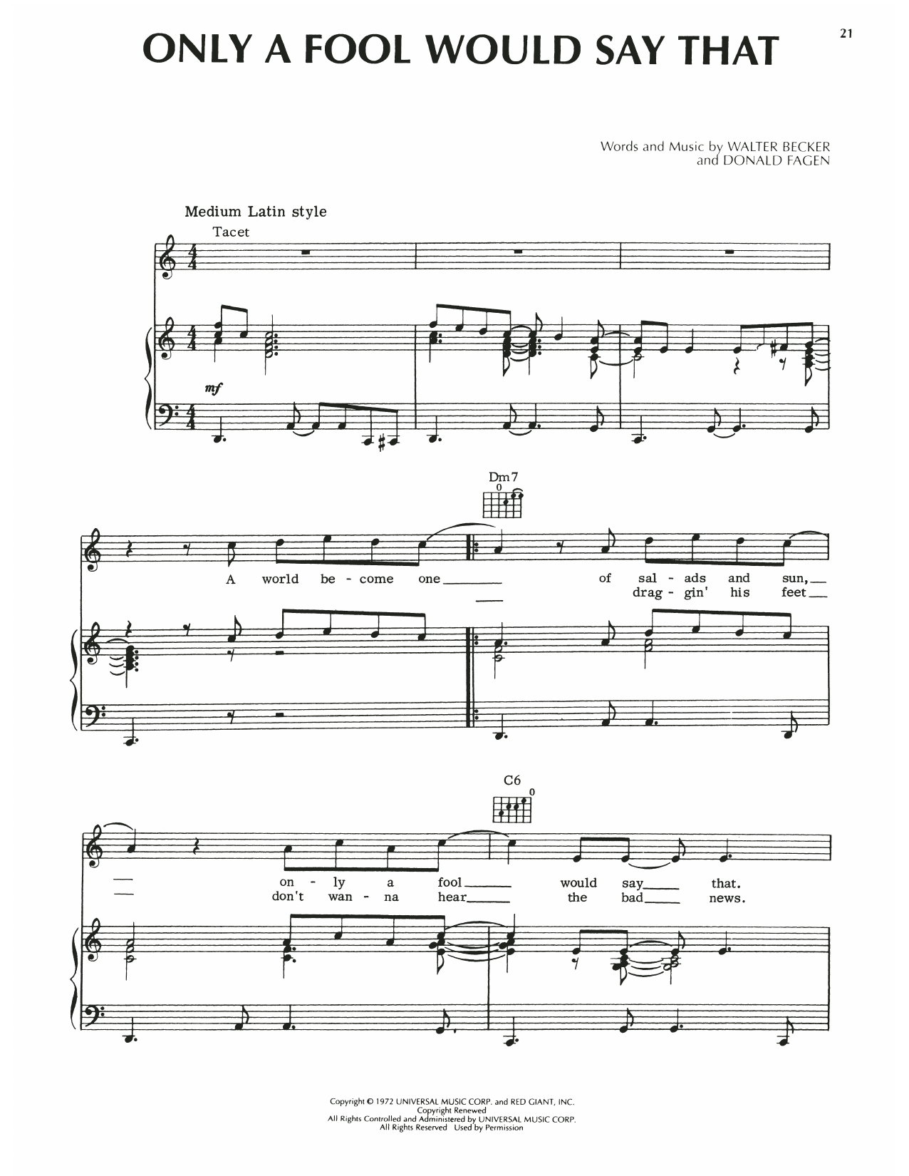 Download Steely Dan Only A Fool Would Say That Sheet Music