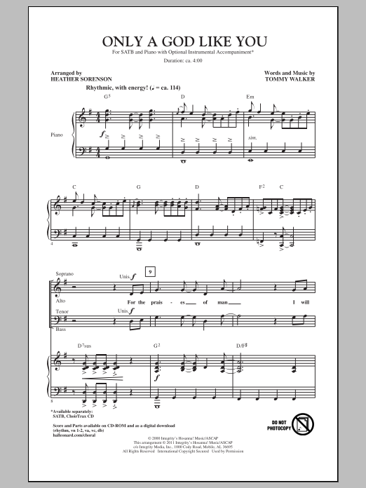 Download Heather Sorenson Only A God Like You Sheet Music