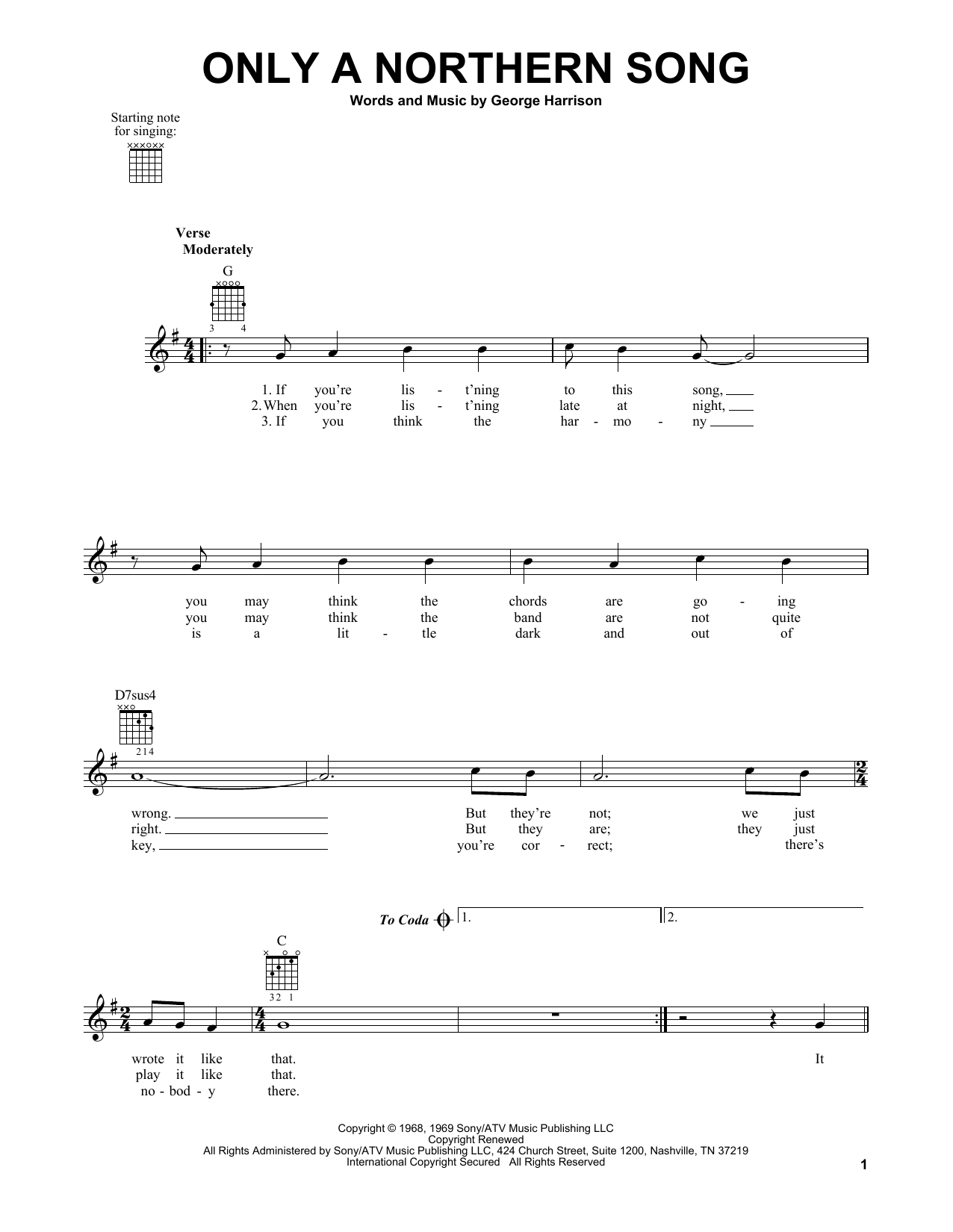 Download The Beatles Only A Northern Song Sheet Music