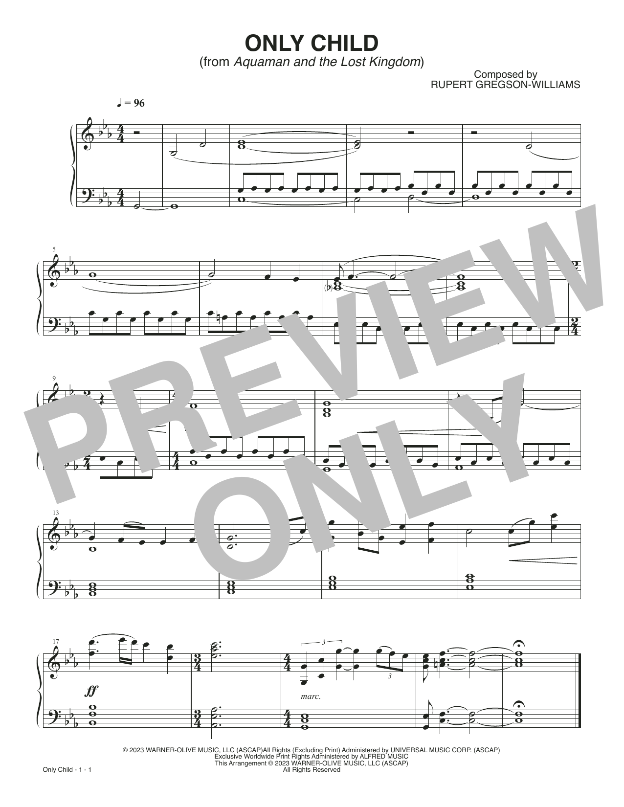 Rupert Gregson-Williams Only Child (from Aquaman and the Lost Kingdom) sheet music notes printable PDF score