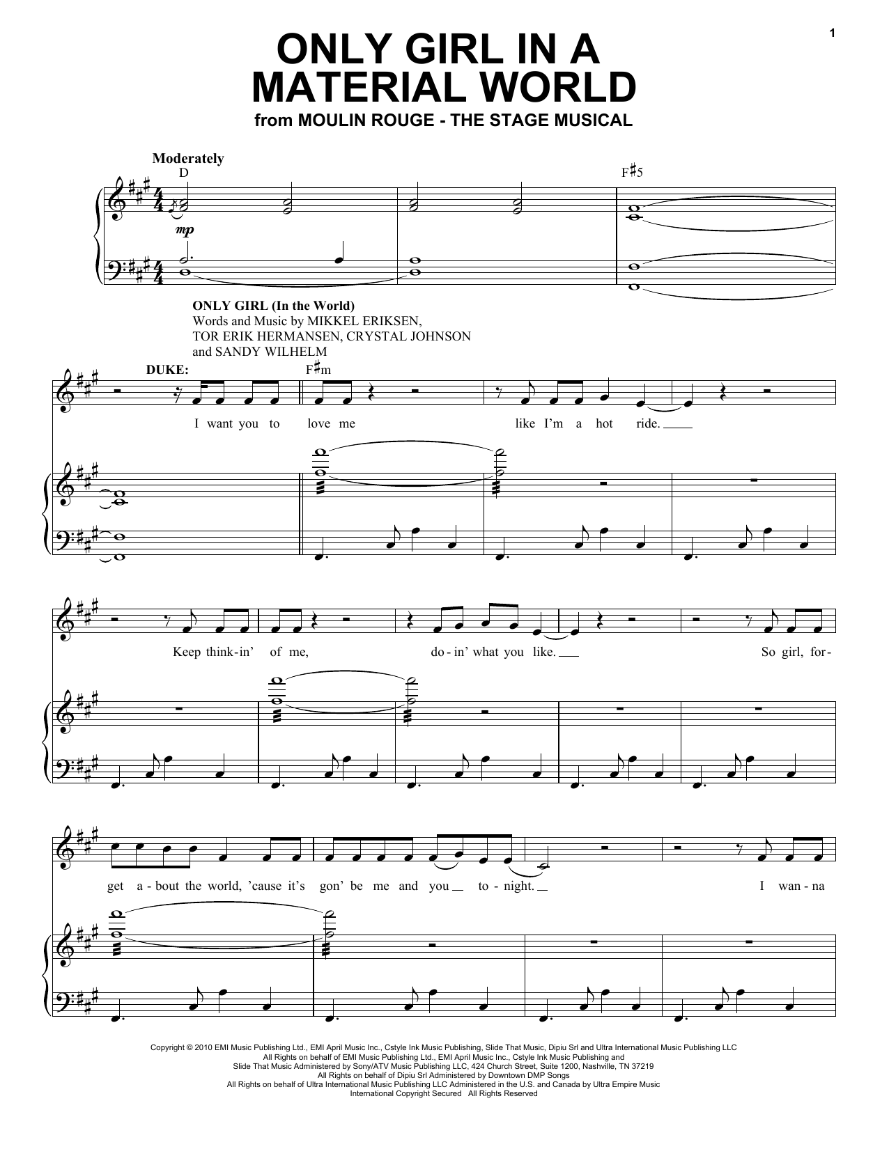 Download Moulin Rouge! The Musical Cast Only Girl In A Material World (from Mou Sheet Music