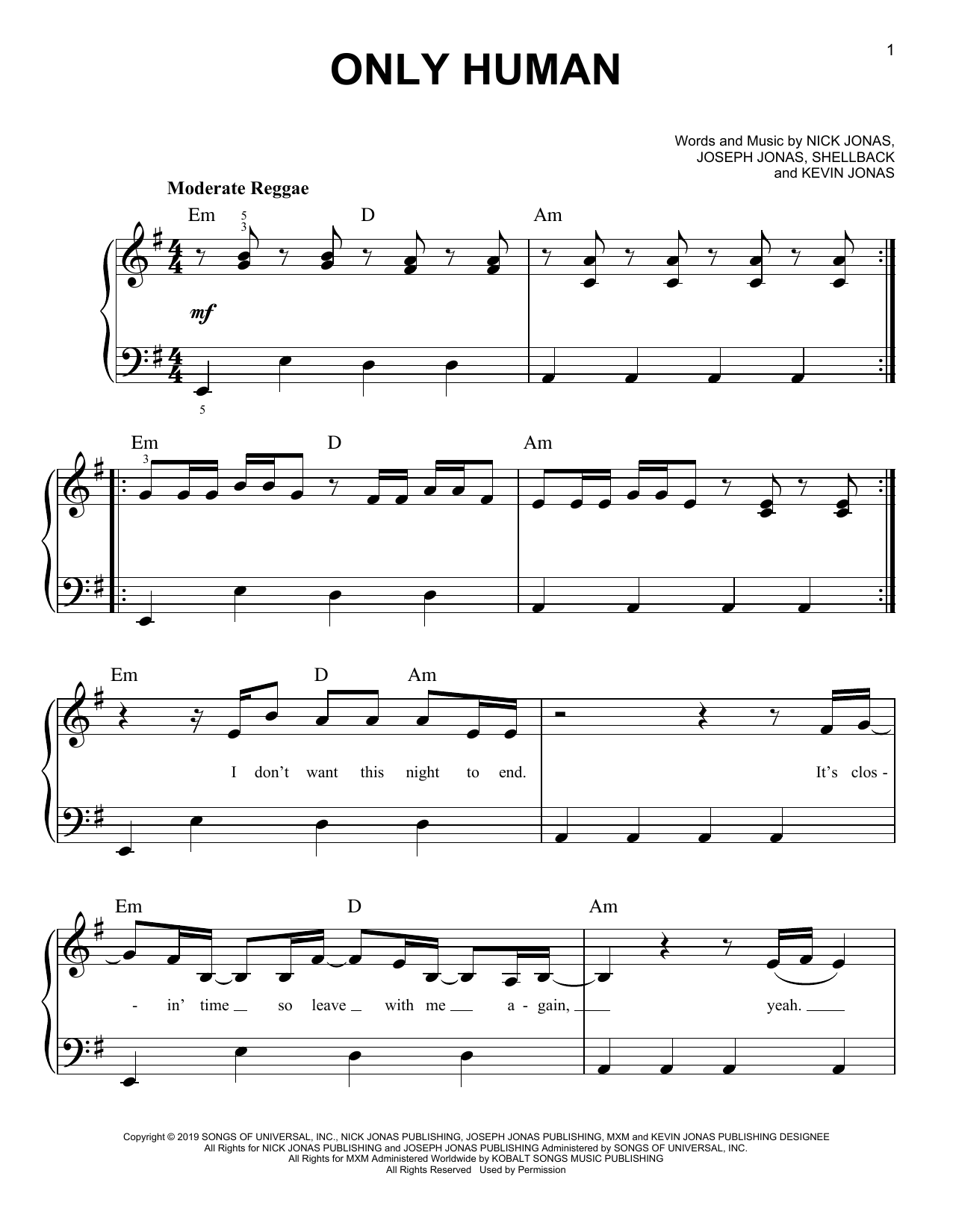 Download Jonas Brothers Only Human Sheet Music