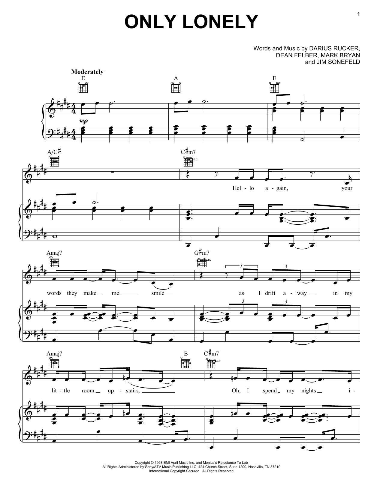 Download Hootie & The Blowfish Only Lonely Sheet Music