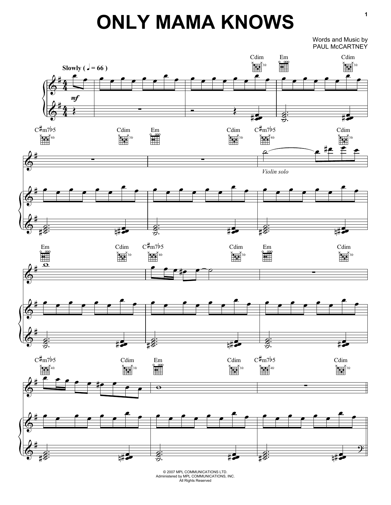 Download Paul McCartney Only Mama Knows Sheet Music