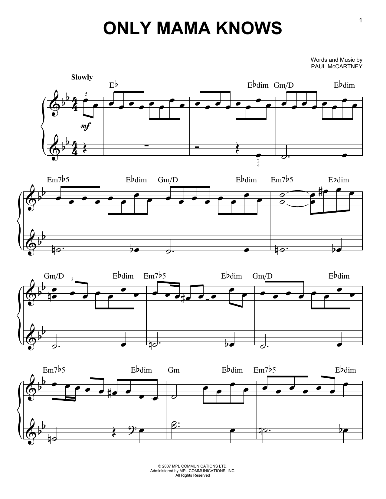 Download Paul McCartney Only Mama Knows Sheet Music