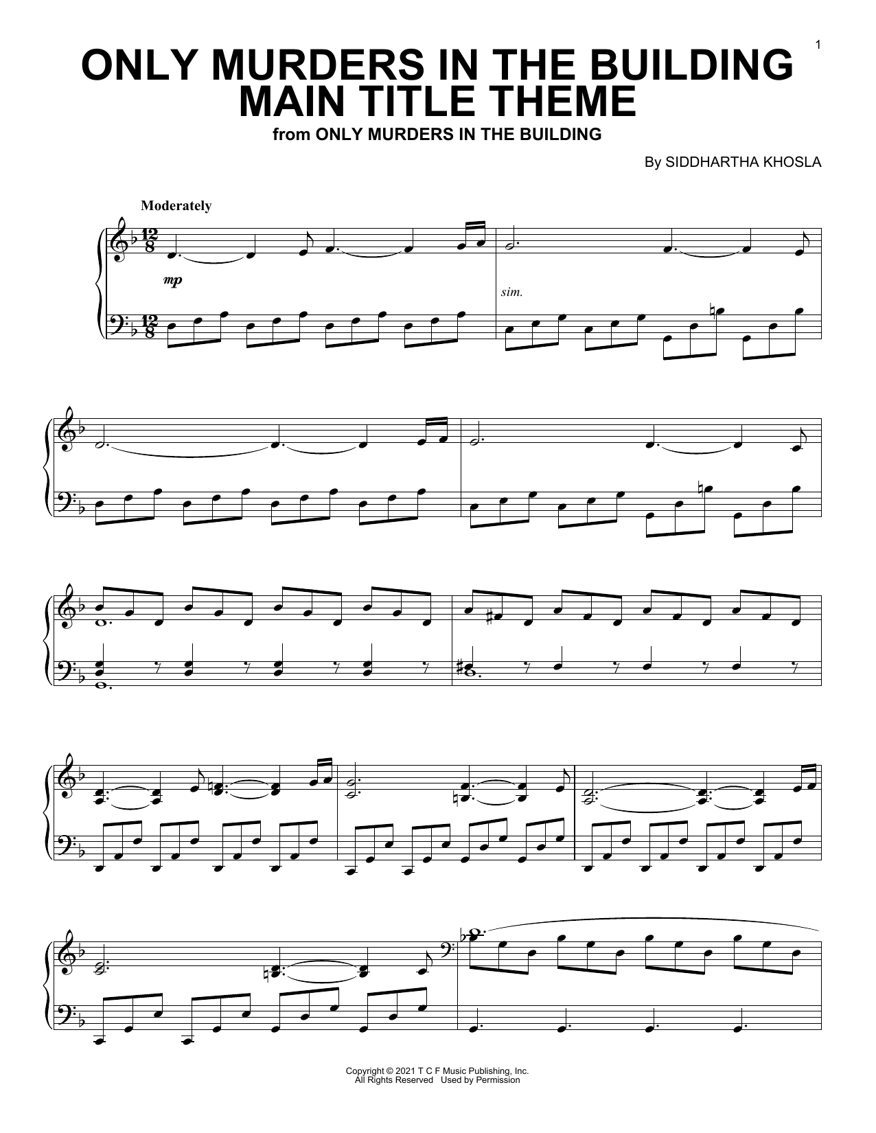 Download Siddhartha Khosla Only Murders In The Building (Main Titl Sheet Music