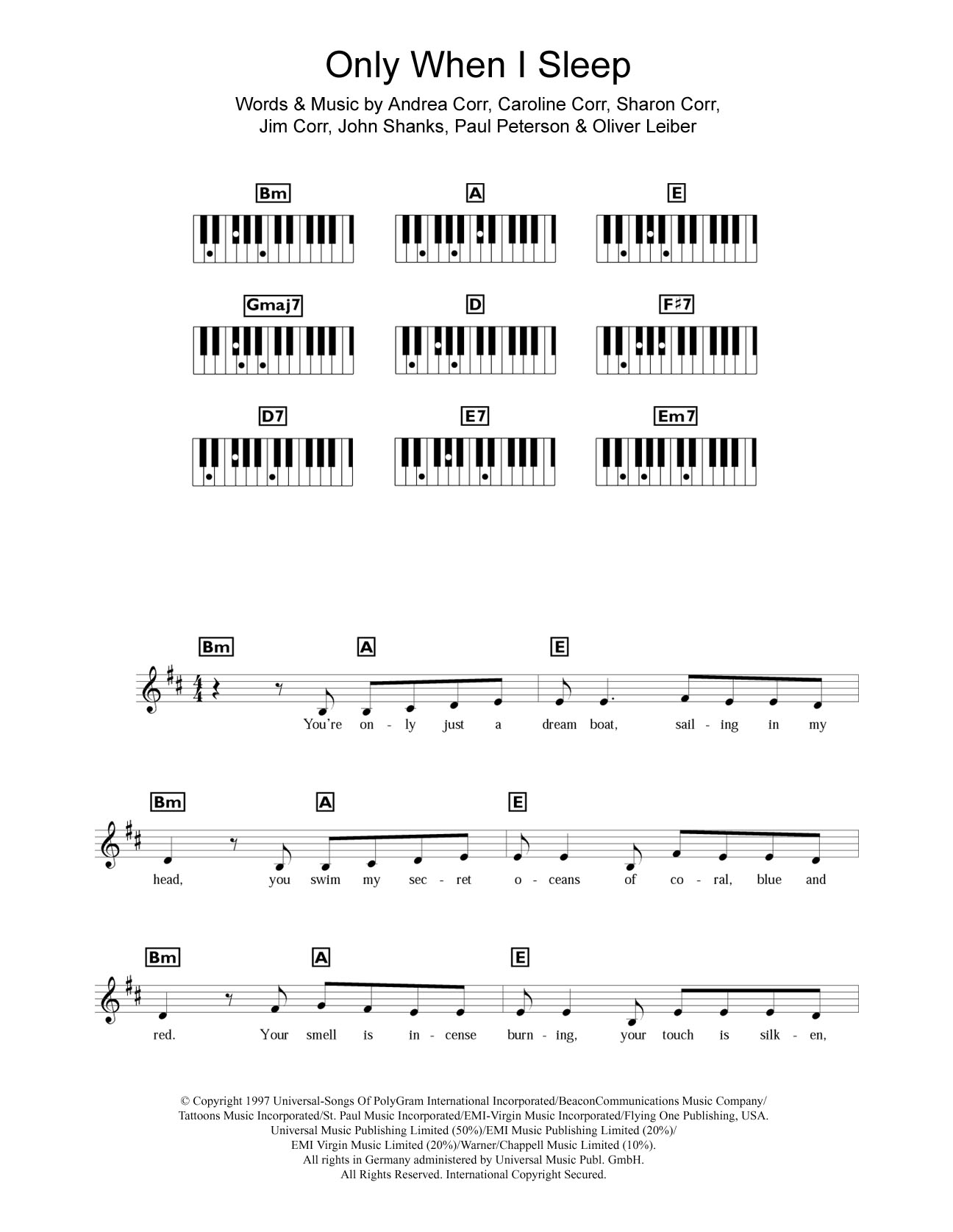 Download The Corrs Only When I Sleep Sheet Music