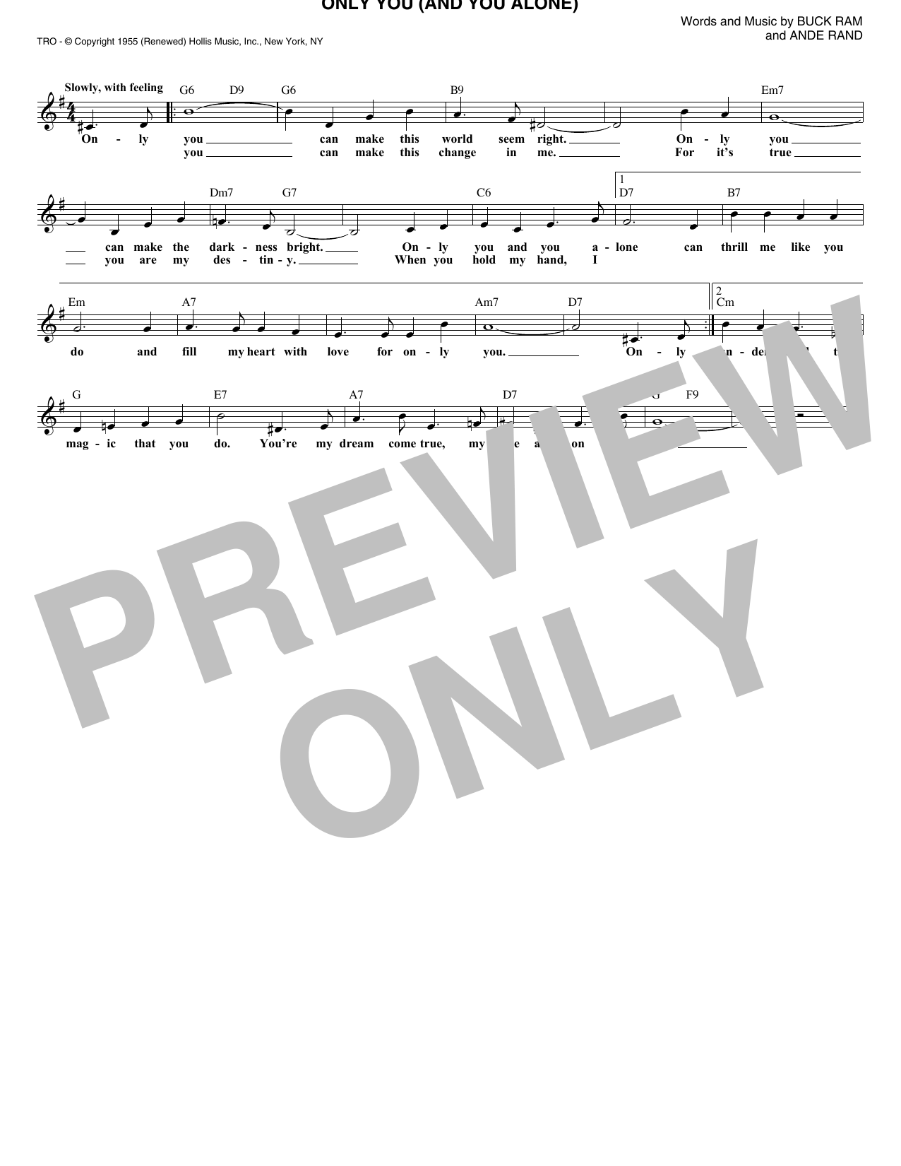 Download The Platters Only You (And You Alone) Sheet Music